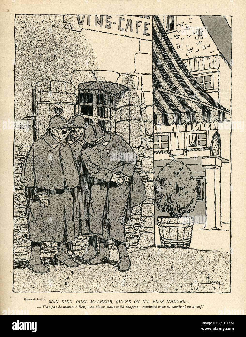 Disegno di Maurice Leroy pubblicato sul settimanale satirico francese 'la Baionnette' n°37, il 16 marzo 1916. Numero speciale intitolato "A Bas l'alcool!" (Giù con l'alcol!). Foto Stock