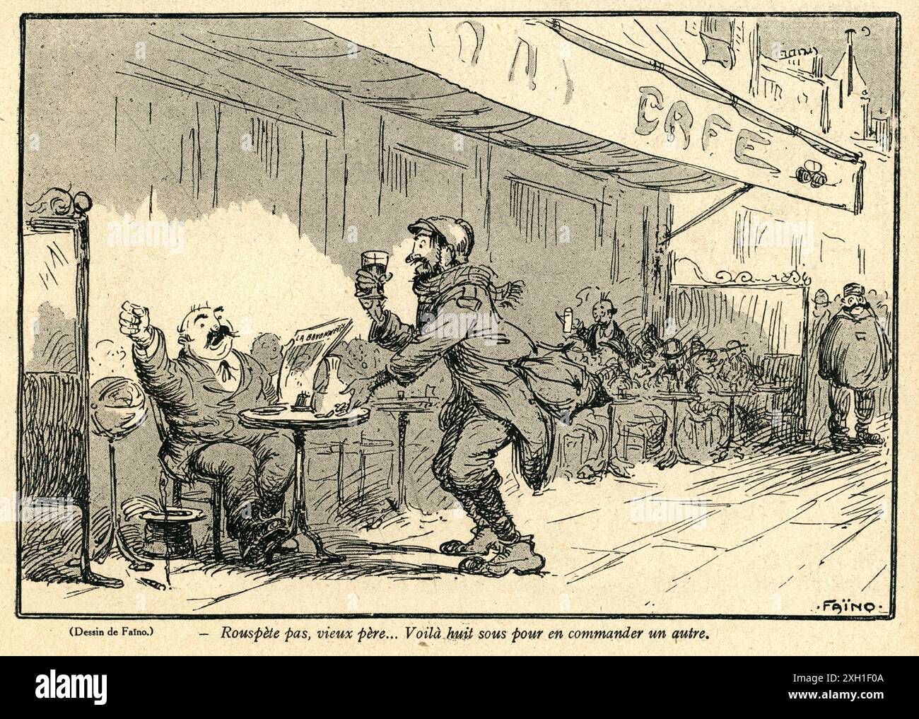 Disegno di Faino pubblicato sul settimanale satirico francese 'la Baionnette' n°37, il 16 marzo 1916. Numero speciale intitolato "A Bas l'alcool!" (Giù con l'alcol!). Foto Stock