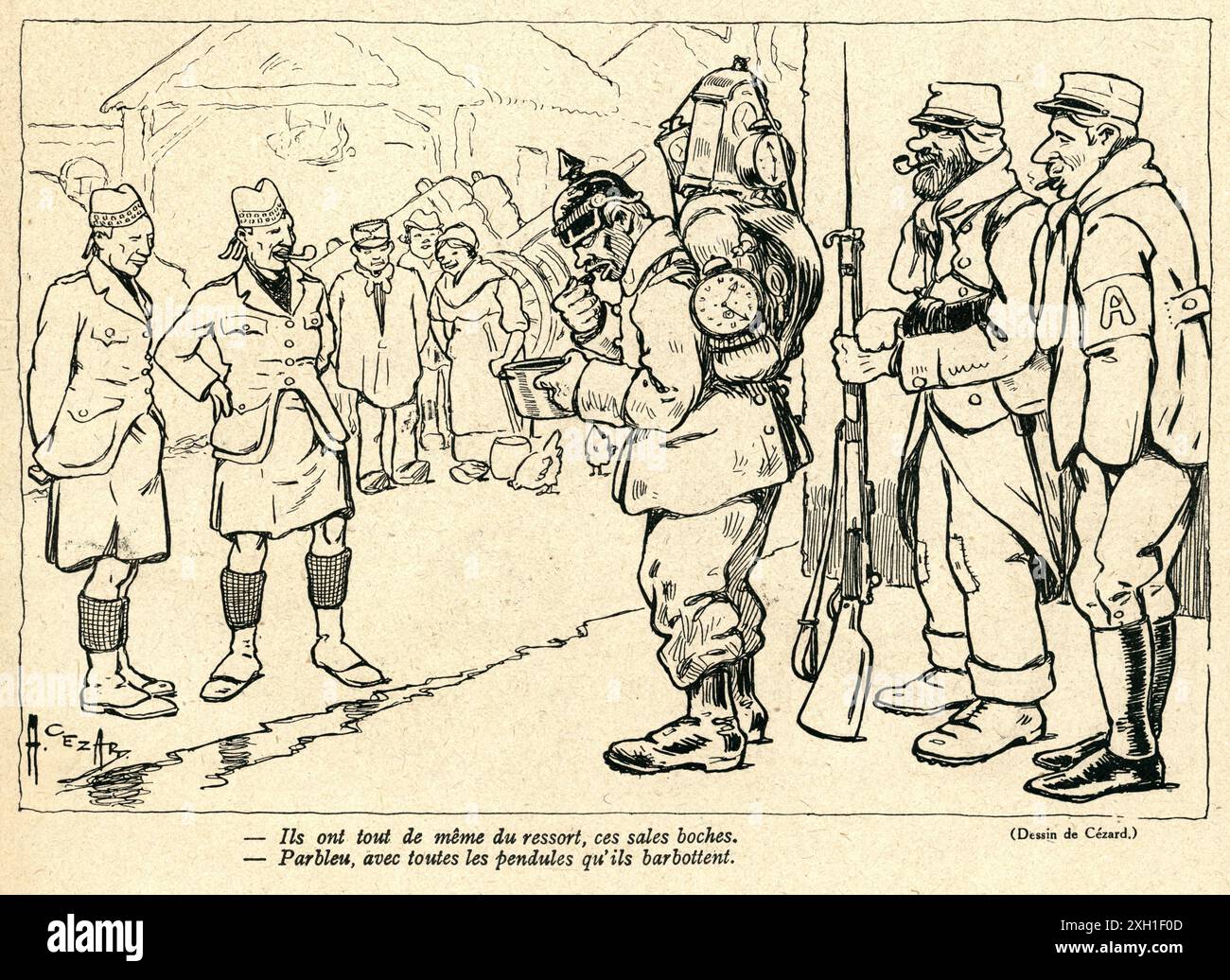 Disegno di Albert Cézard pubblicato sul settimanale satirico francese 'la Baionnette' n°38, il 23 marzo 1916. Numero speciale intitolato "Les Loustics" (i pranksters). Foto Stock