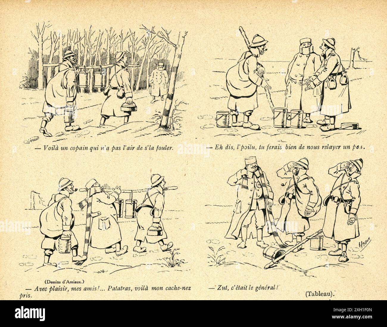 Disegno di Abel Amiaux pubblicato sul settimanale satirico francese 'la Baionnette' n°38, il 23 marzo 1916. Numero speciale intitolato "Les Loustics" (i pranksters). Foto Stock
