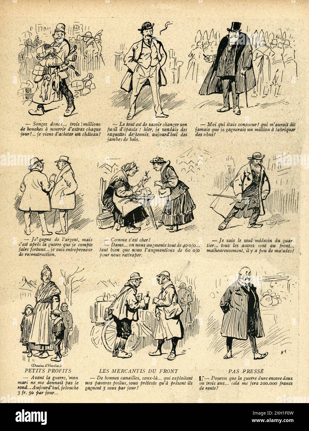 Disegno di Henri Hpubblicato sul settimanale satirico francese 'la Baionnette' n°39, il 30 marzo 1916. Numero speciale intitolato "Les profiteurs" (gli approfittatori). Foto Stock