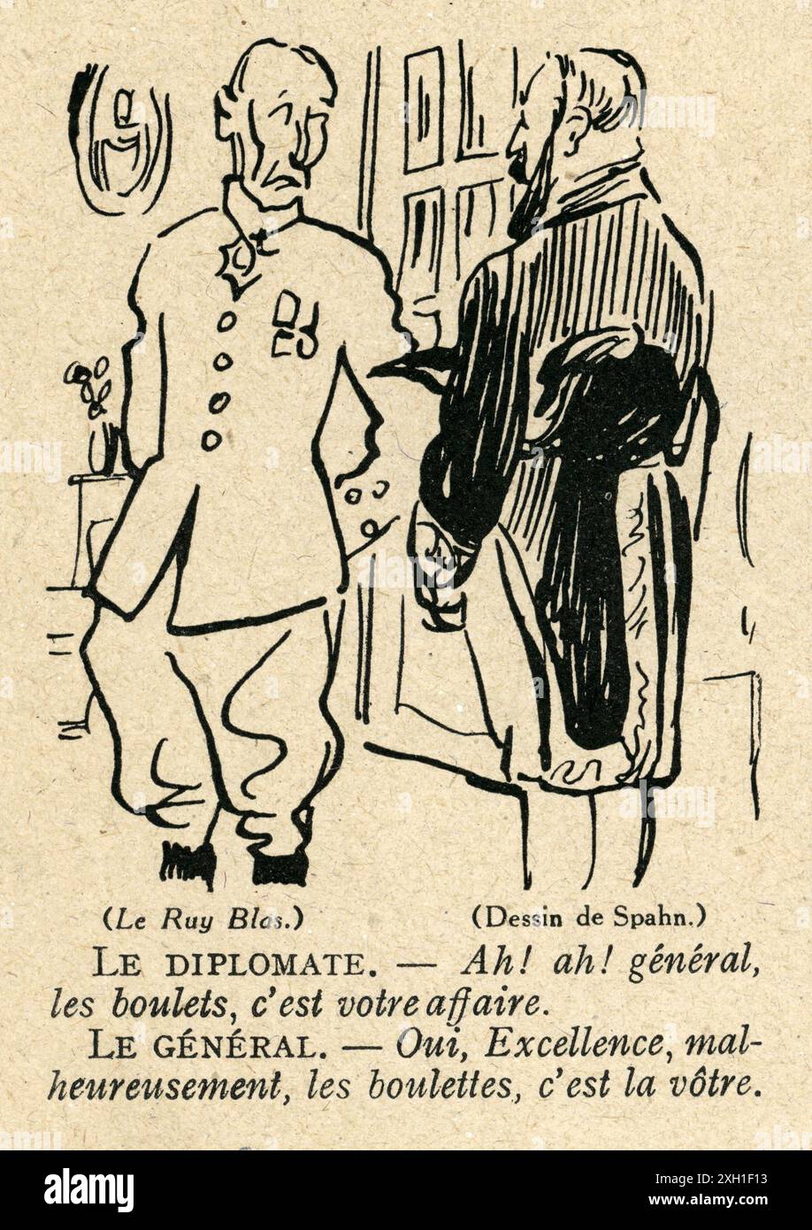 Disegno di Victor Spahn pubblicato sul settimanale satirico francese 'la Baionnette' n°38, il 23 marzo 1916. Numero speciale intitolato "Les Loustics" (i pranksters). Foto Stock