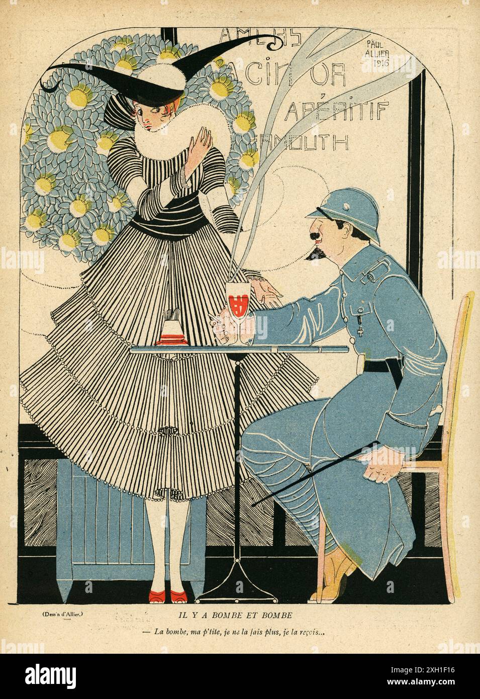 Disegno di Paul Allier pubblicato sul settimanale satirico francese 'la Baionnette' n°38, il 23 marzo 1916. Numero speciale intitolato "Les Loustics" (i pranksters). Foto Stock