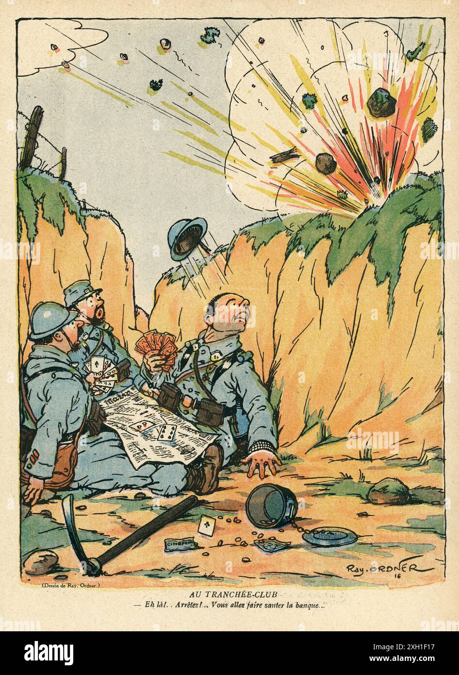 Disegno di Ray Ordner pubblicato sul settimanale satirico francese 'la Baionnette' n°38, il 23 marzo 1916. Numero speciale intitolato "Les Loustics" (i pranksters). Foto Stock