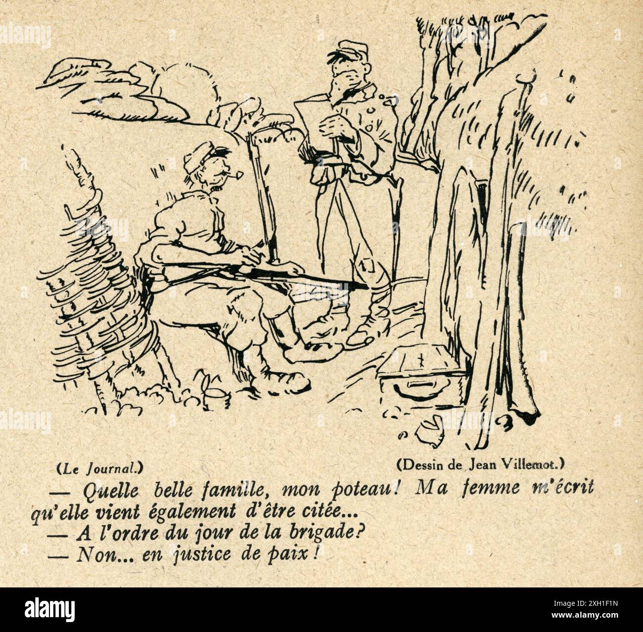 Disegno di Jean Villemot pubblicato sul settimanale satirico francese 'la Baionnette' n°38, il 23 marzo 1916. Numero speciale intitolato "Les Loustics" (i pranksters). Foto Stock