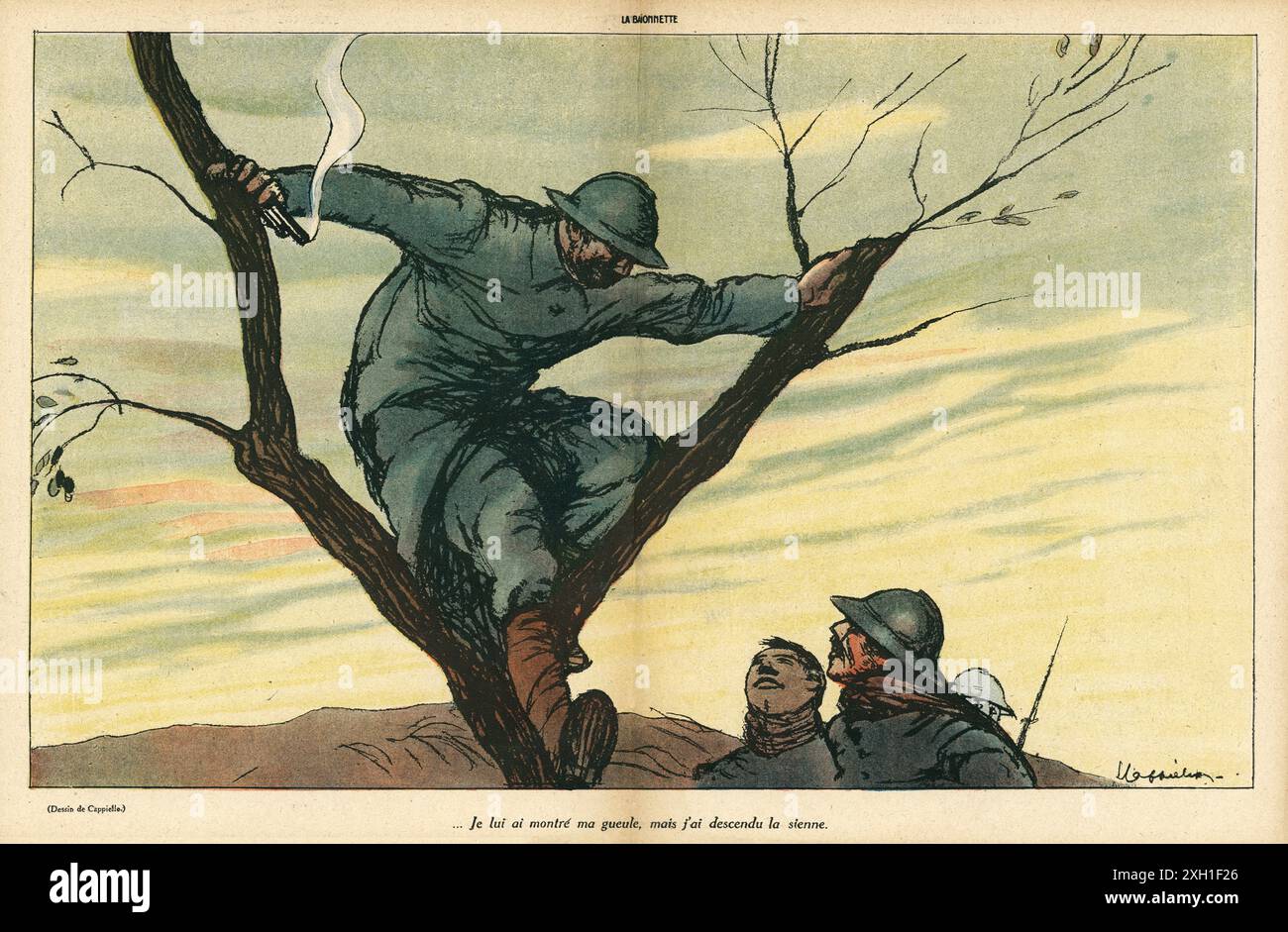 Disegno di Leonetto Cappiello pubblicato sul settimanale satirico francese 'la Baionnette' n°38, il 23 marzo 1916. Numero speciale intitolato "Les Loustics" (i pranksters). Foto Stock