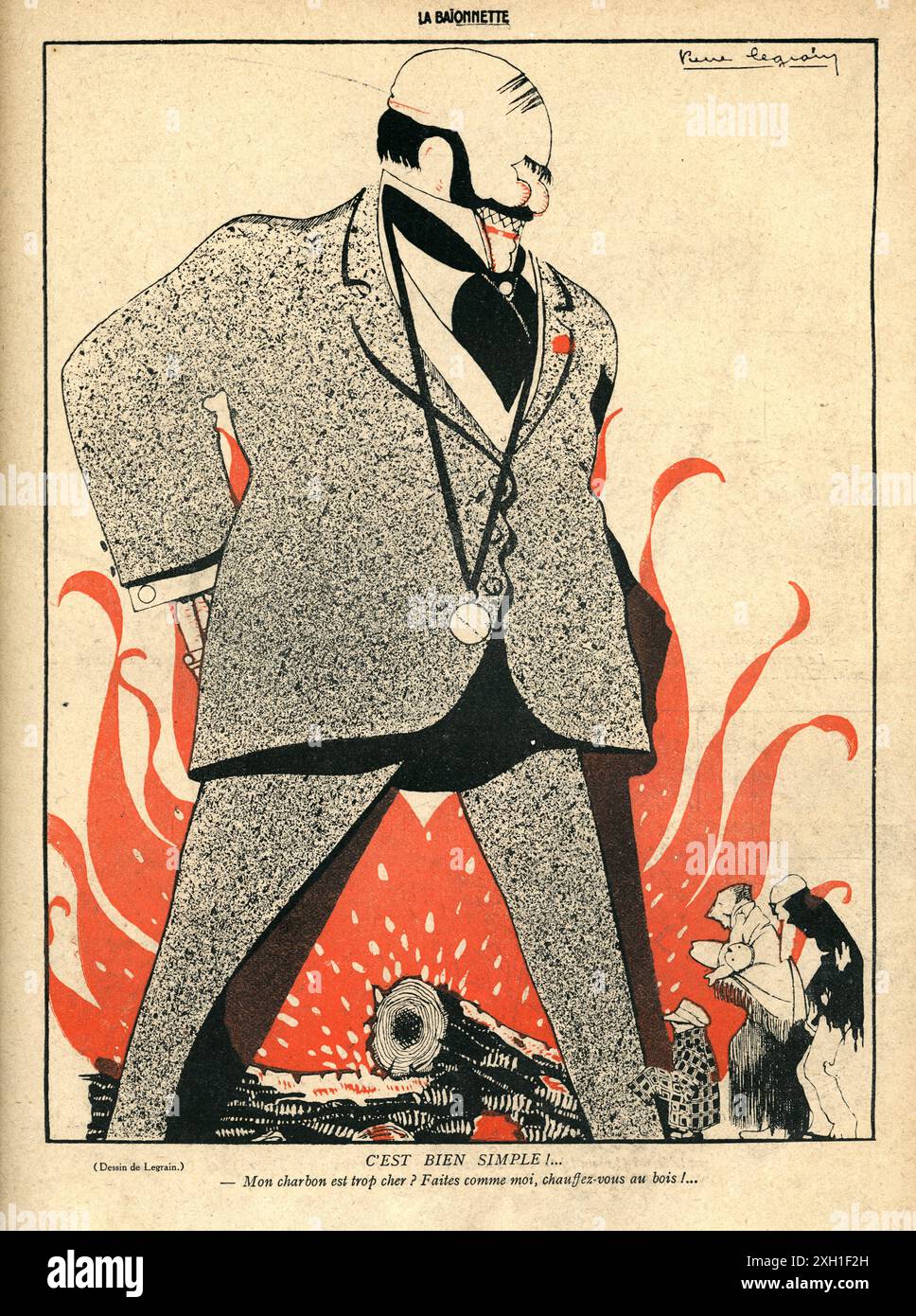 Disegno di Pierre Legrain pubblicato sul settimanale satirico francese 'la Baionnette' n°39, il 30 marzo 1916. Numero speciale intitolato "Les profiteurs" (gli approfittatori). Foto Stock