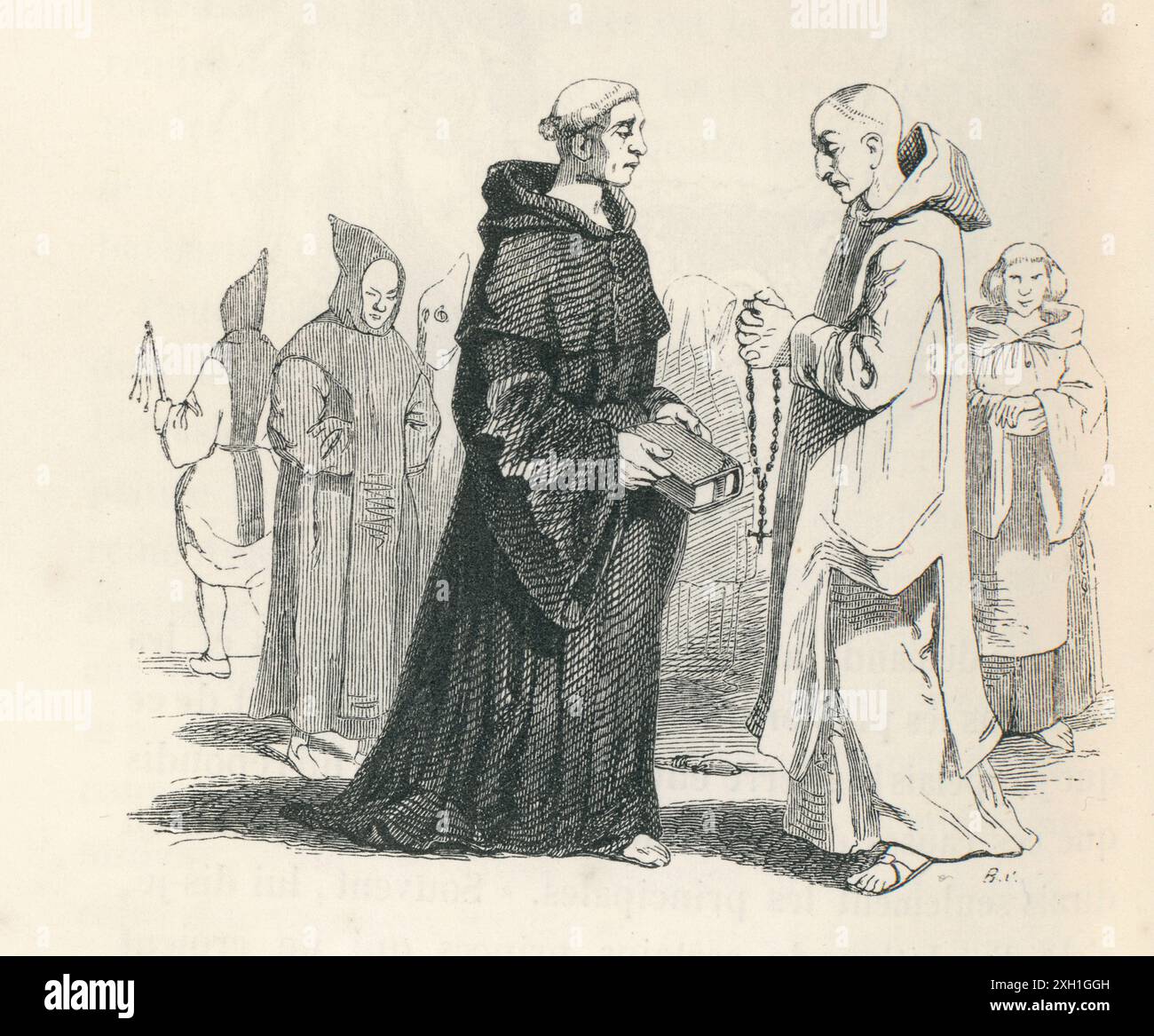 Parte IV. Viaggio nel Paese degli Houyhnhnms. Capitolo V. litigi tra diverse religioni in Inghilterra. Illustrazione di Jean-Jacques Grandville da "Gulliver's Travels" di Jonathan Swift (volume 2), pubblicata in francese nel 1838 da Furne et Cie e H. Fournier éditeur. Foto Stock