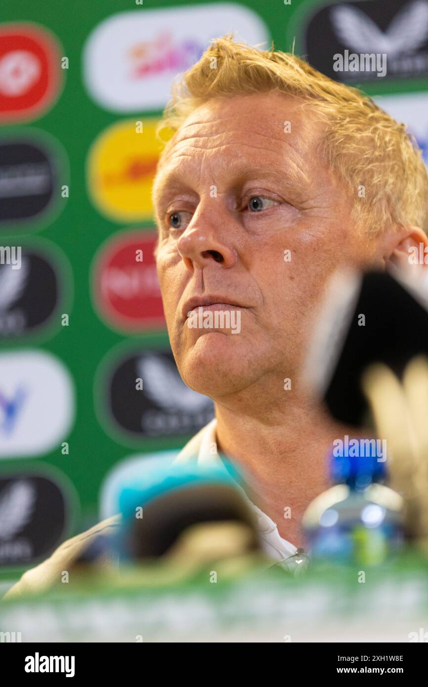 L'allenatore della Repubblica d'Irlanda Heimir Hallgrimsson durante una conferenza stampa all'Aviva Stadium di Dublino, Irlanda. Hallgrimsson, è stato nominato nuovo allenatore della Repubblica d'Irlanda. L’ex allenatore islandese e giamaica sostituisce l’allenatore ad interim John o’Shea, che ha preso il comando dopo la partenza di Stephen Kenny a novembre. Data foto: Giovedì 11 luglio 2024. Foto Stock