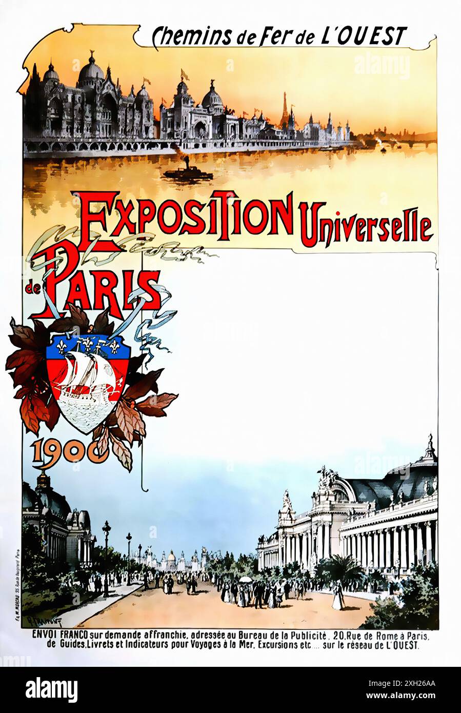 Poster di viaggio vintage - FRAIPONT Gustave - Chemins de Fer de l'Ouest, Exposition Universelle de Paris, 1900. Foto Stock