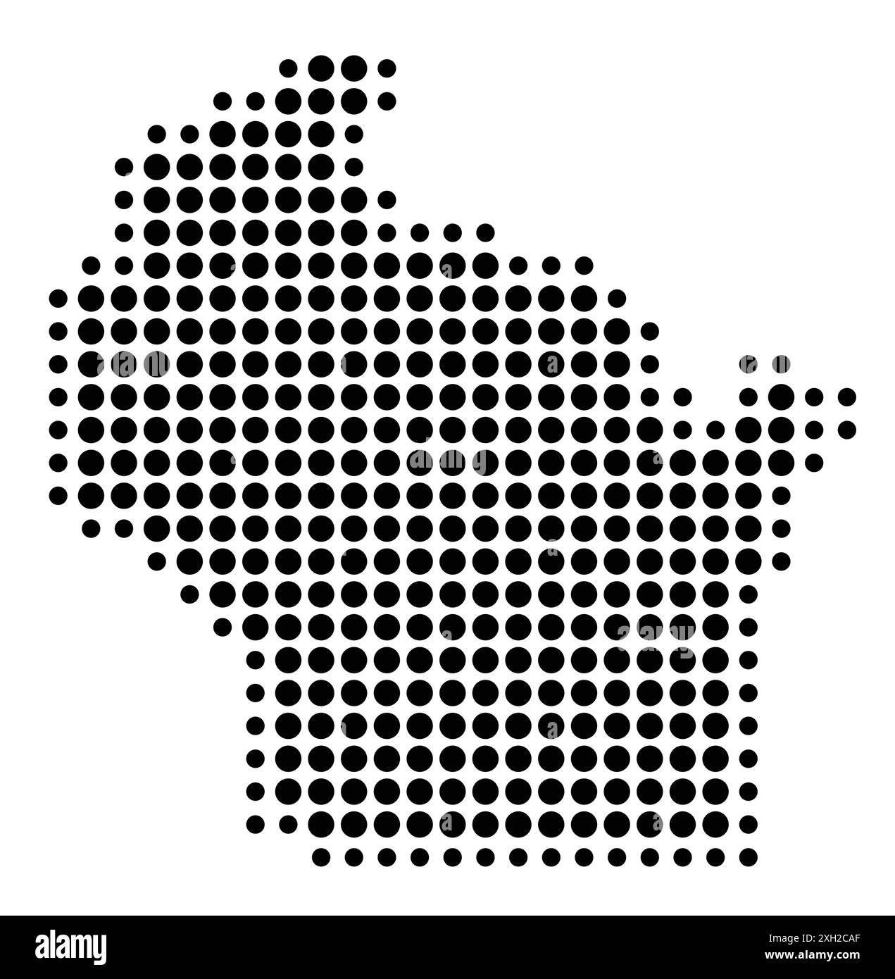 Mappa dei simboli dello Stato del Wisconsin (Stati Uniti d'America) che mostra lo stato con un motivo di cerchi neri Illustrazione Vettoriale