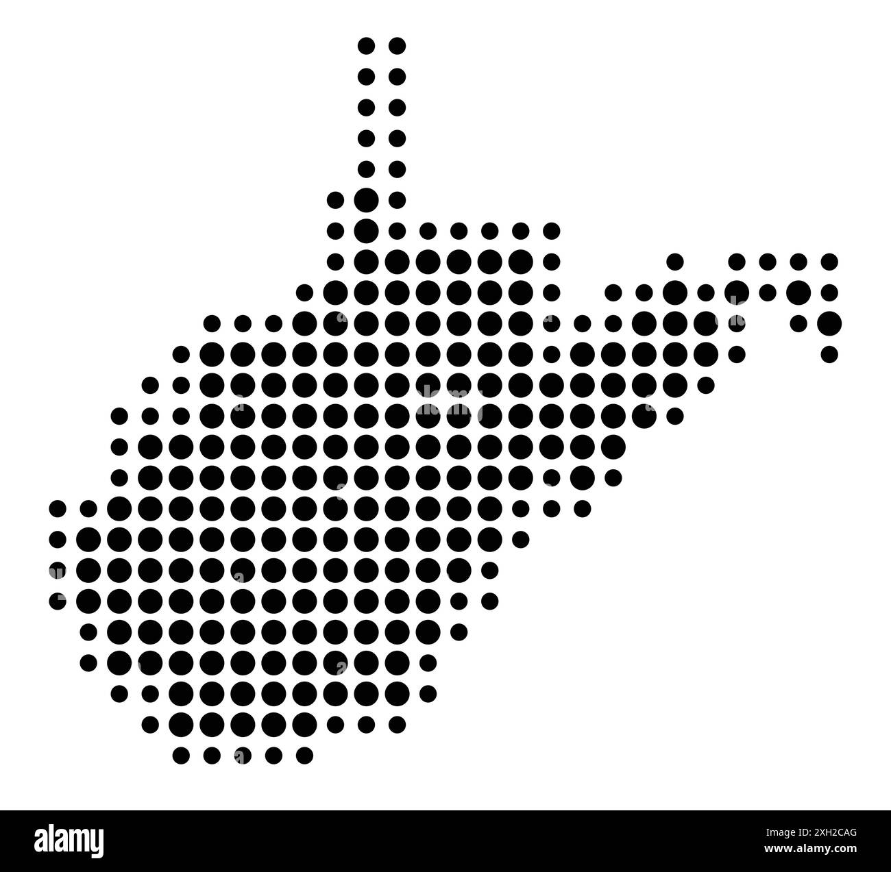 Mappa dei simboli dello Stato della Virginia Occidentale (Stati Uniti d'America) che mostra lo stato con un motivo di cerchi neri Illustrazione Vettoriale
