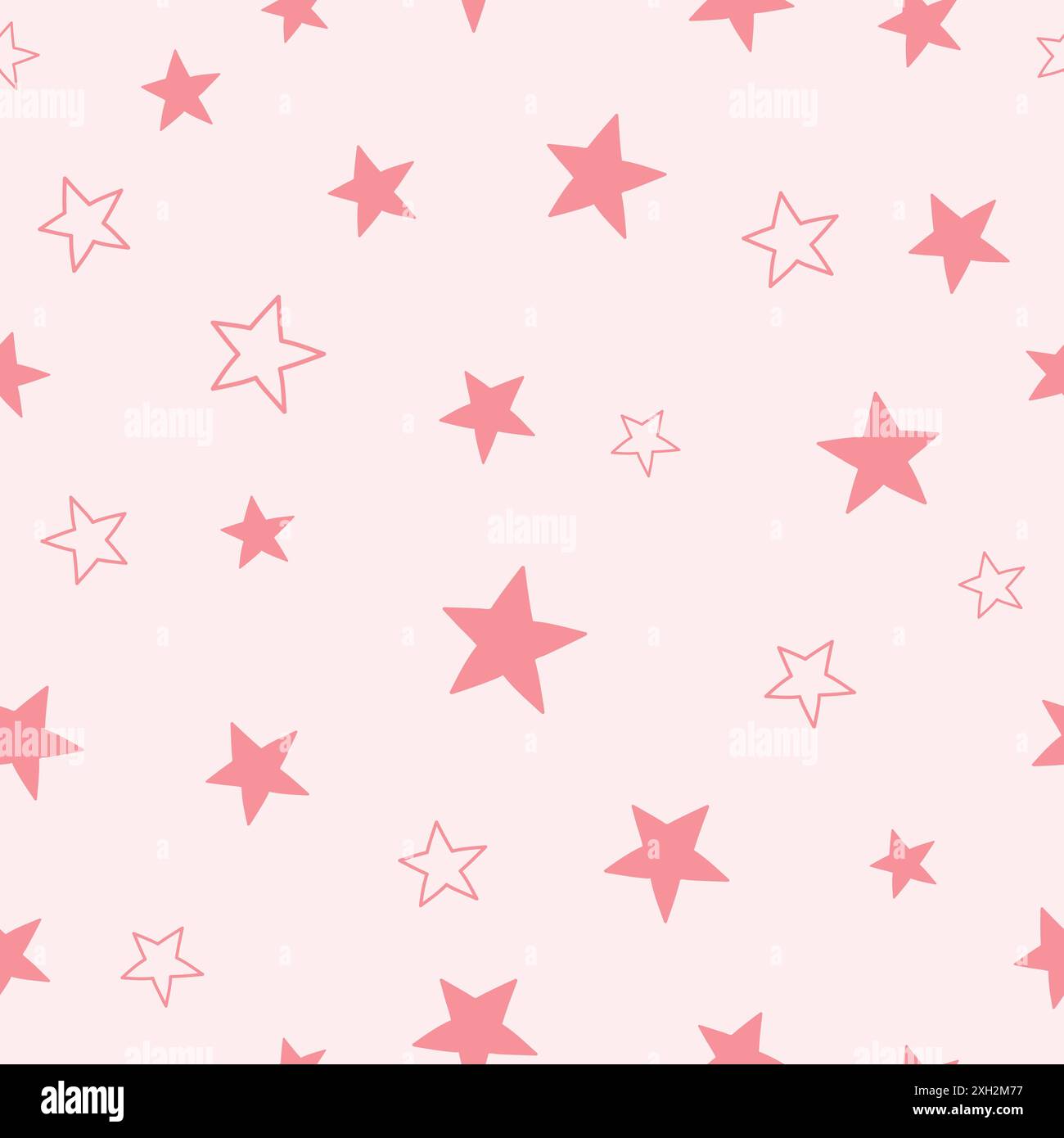 Motivo senza cuciture con stelle. Illustrazione vettoriale su sfondo rosa. Può essere utilizzato per sfondi, involucri, carte, motivi per abiti. Illustrazione Vettoriale