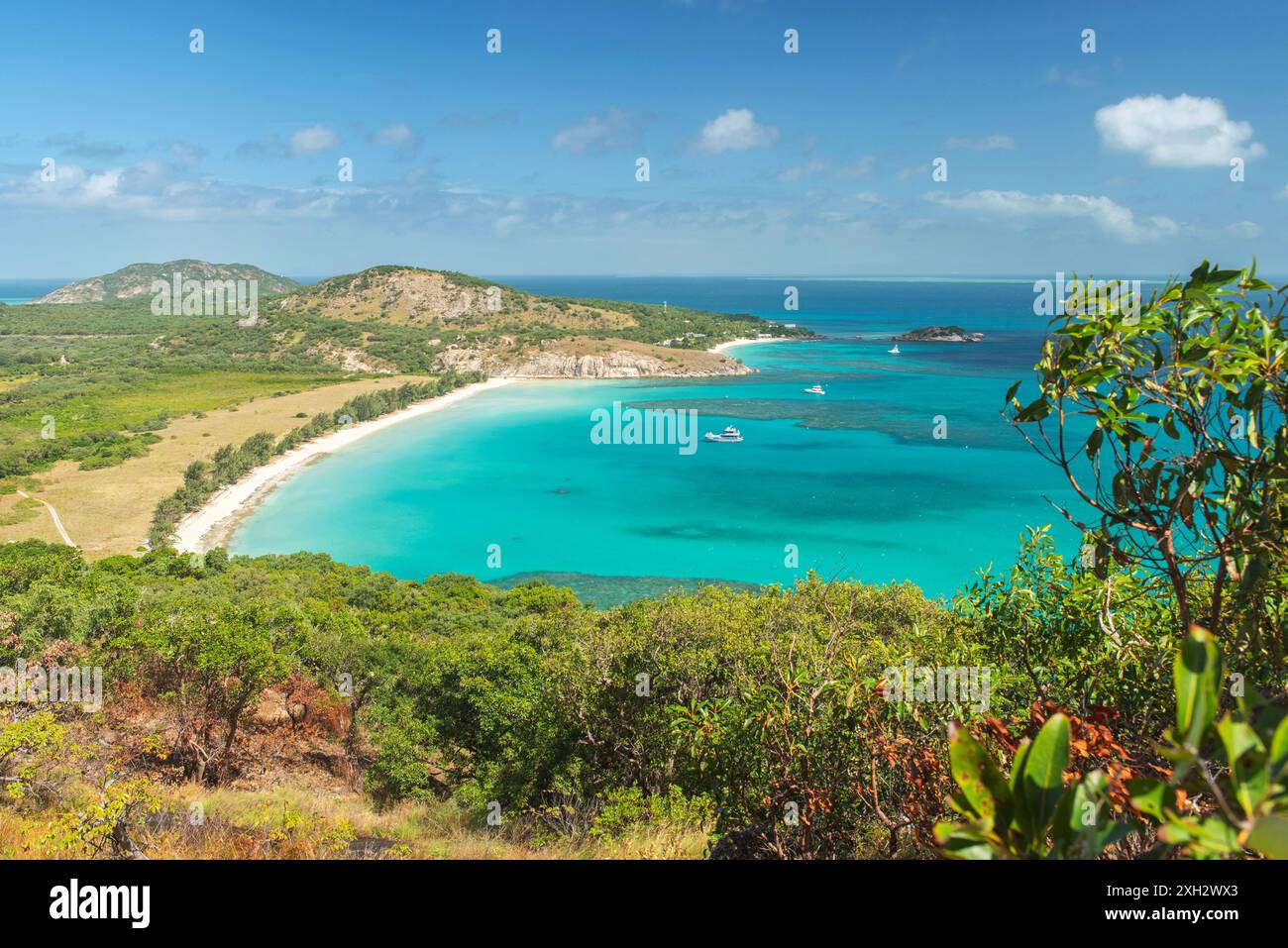 Pittoresca spiaggia tropicale di sabbia di Watsons con acqua turchese a Lizard Island, Queensland, Australia. Si trova sulla grande Barriera Corallina. Foto Stock