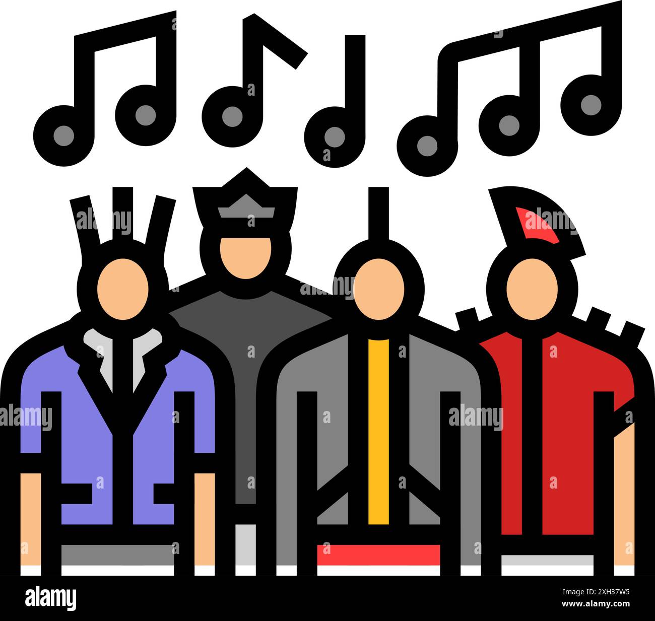 illustrazione vettoriale dell'icona a colori in stile subcultura delle band punk Illustrazione Vettoriale