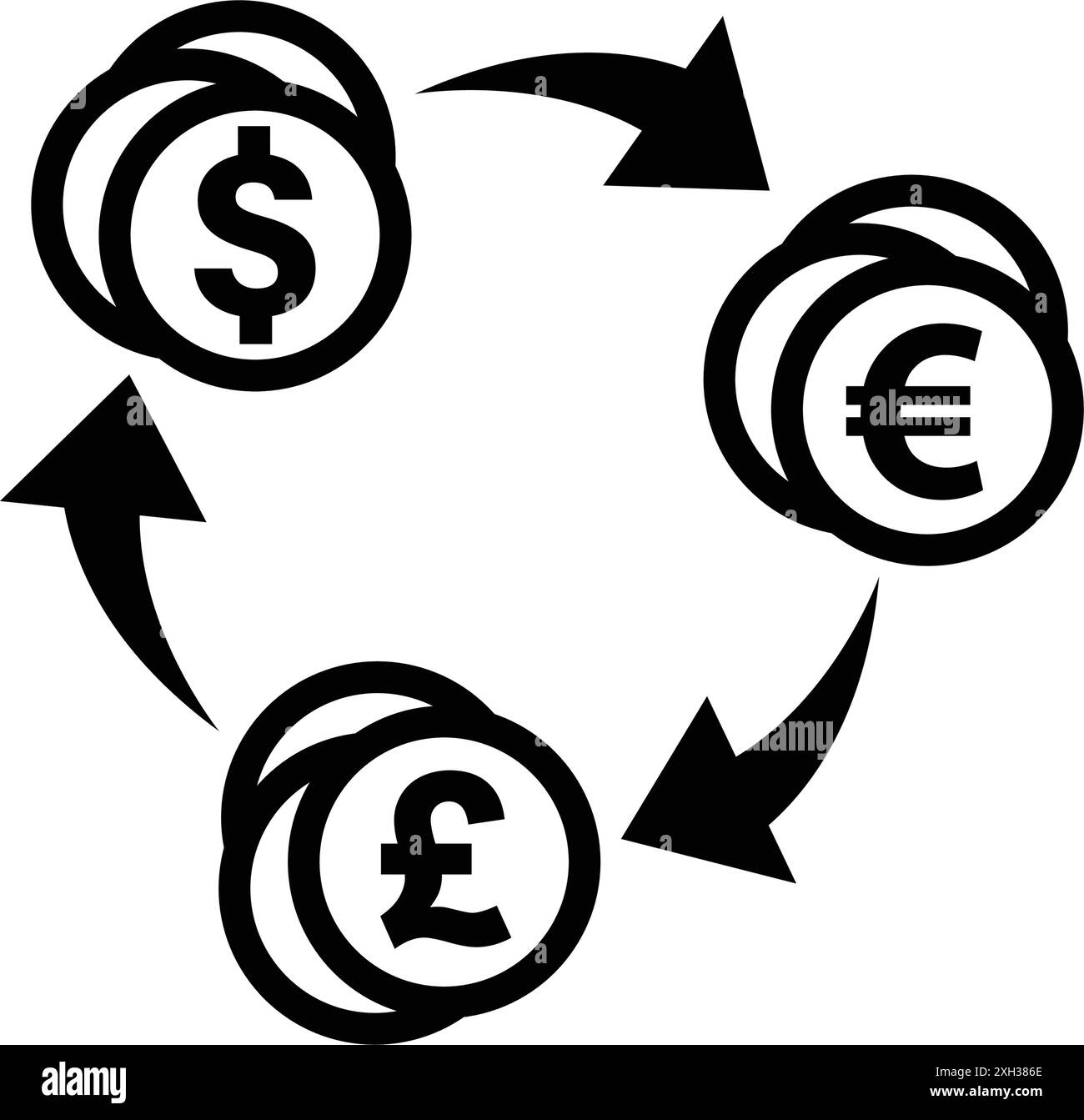 semplice cambio valuta dollari sterline euro monete simbolo della banca vettore icona su sfondo trasparente Illustrazione Vettoriale