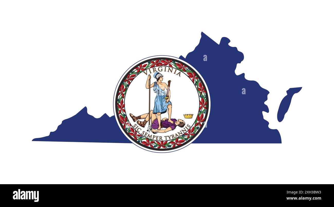 Profilo della mappa della forma dello stato virginia va semplificato con vettore di bandiera isolato su sfondo trasparente Illustrazione Vettoriale