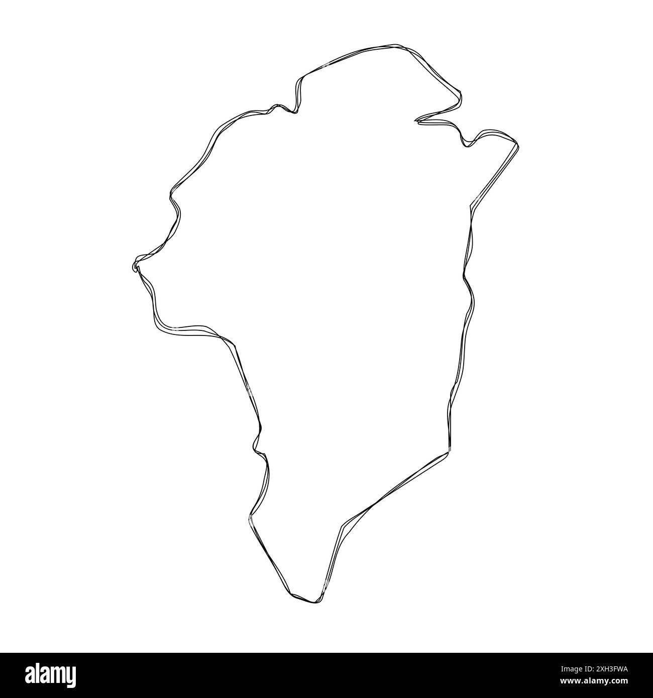 Mappa semplificata della Groenlandia. Contorno sottile dello schizzo a matita tripla isolato su sfondo bianco. Semplice icona vettoriale Illustrazione Vettoriale