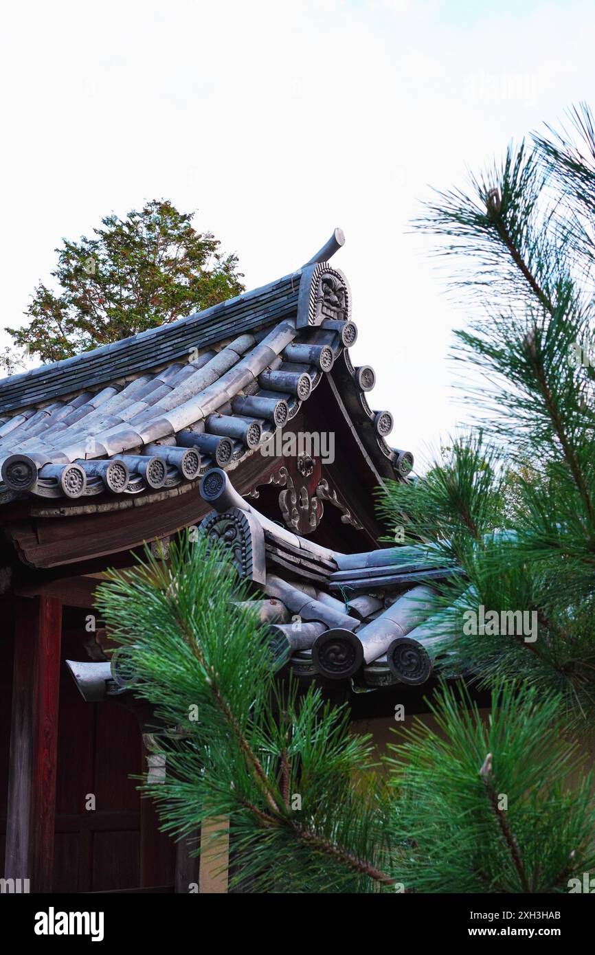 Tegole di una casa tradizionale giapponese: Onigawara (piastrelle di gargoyle) Foto Stock