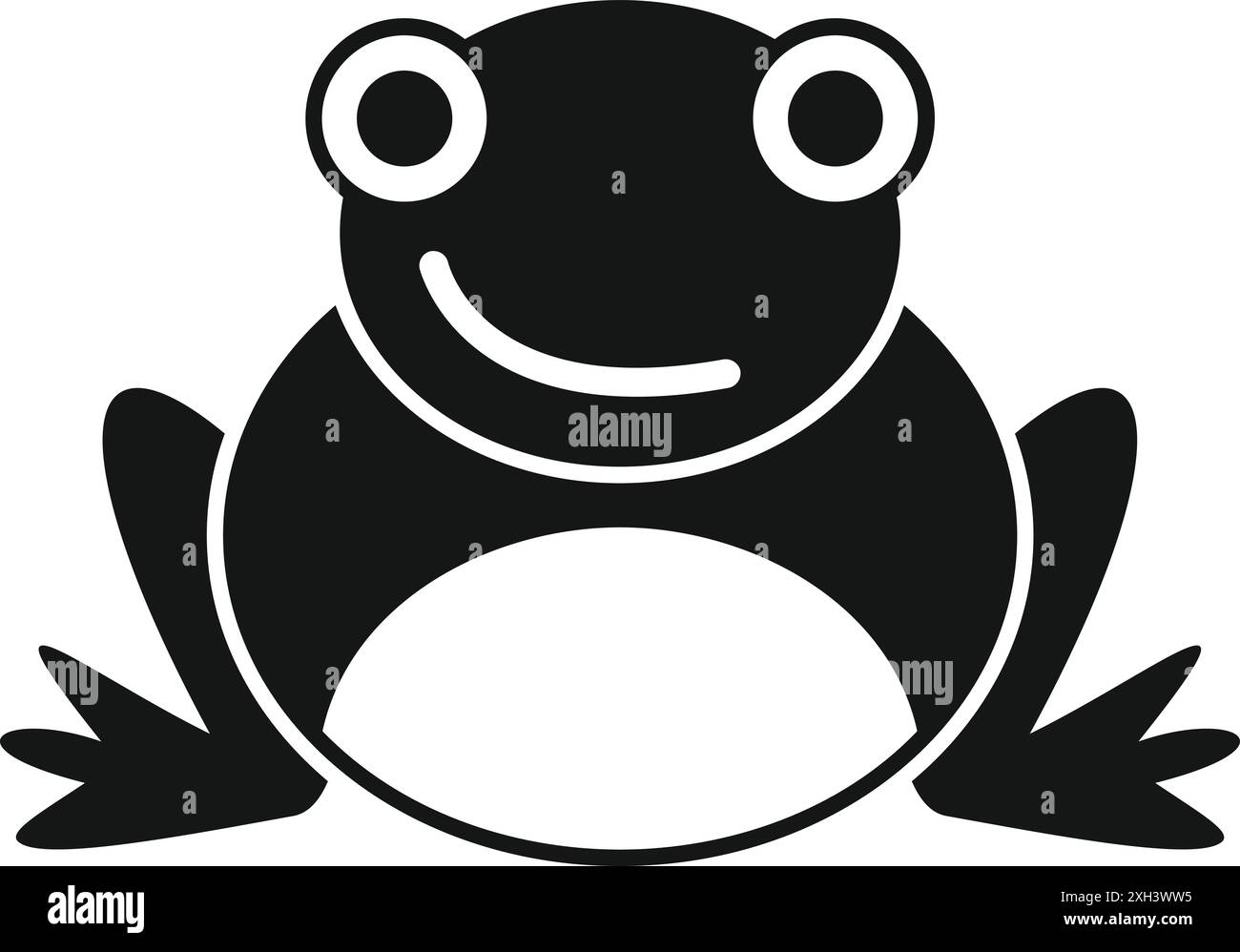 La rana dei cartoni animati sorride in questa illustrazione in bianco e nero Illustrazione Vettoriale