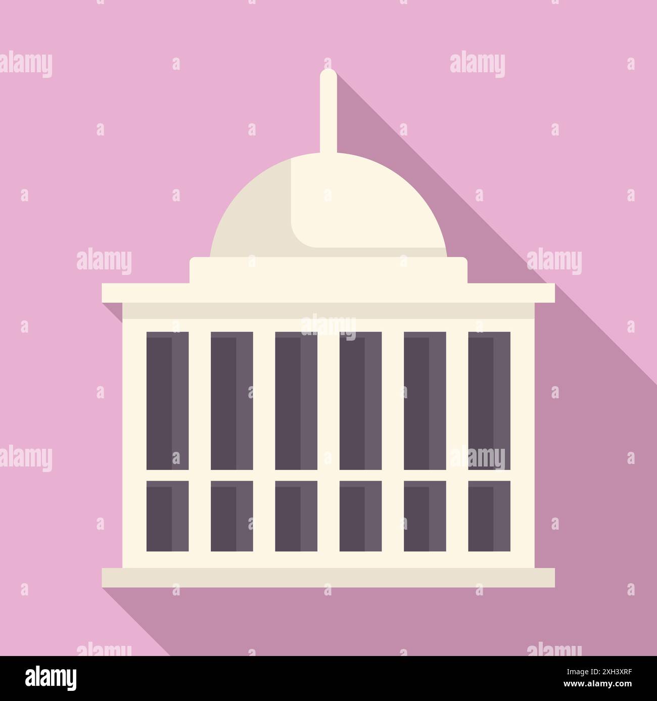 Edificio governativo bianco con colonne e una cupola sta gettando una lunga ombra su uno sfondo rosa Illustrazione Vettoriale