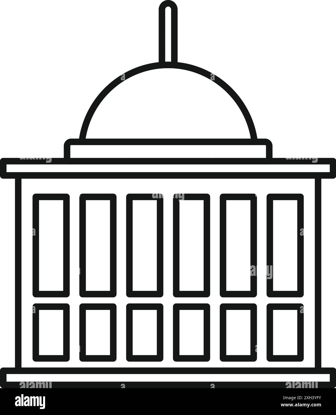 Semplice disegno in linea di un edificio governativo con colonne e una cupola su sfondo bianco Illustrazione Vettoriale