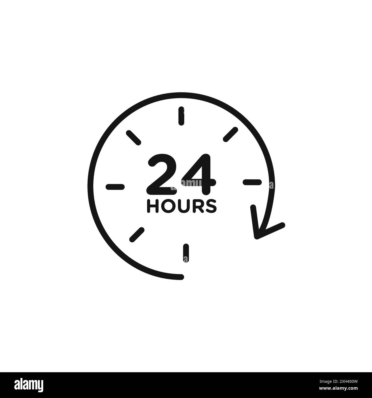 icona 24 ore con logo, contorno vettoriale in bianco e nero Illustrazione Vettoriale