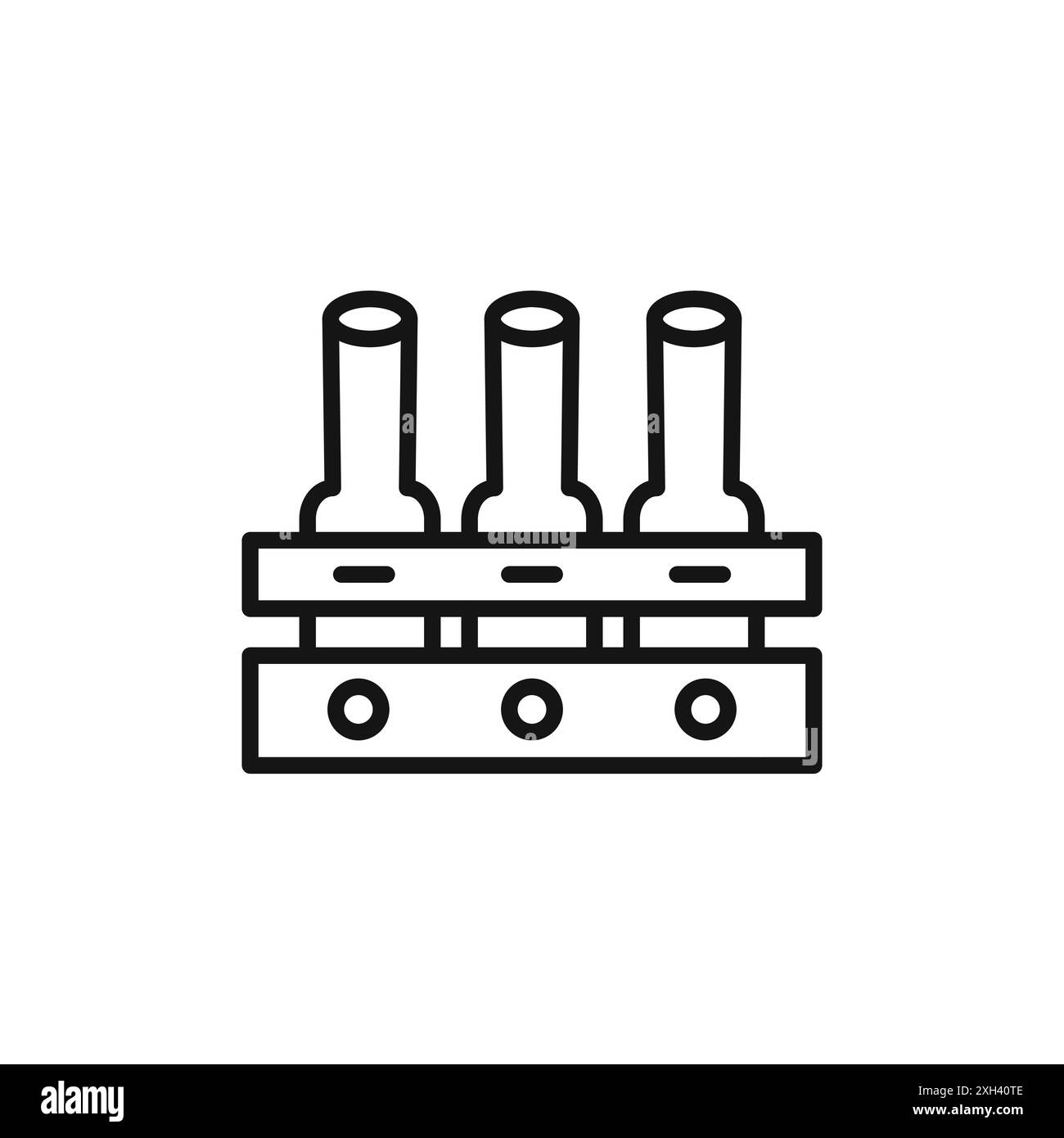 bottiglie di birra nel cestello icona logo segno vettoriale contorno in bianco e nero Illustrazione Vettoriale