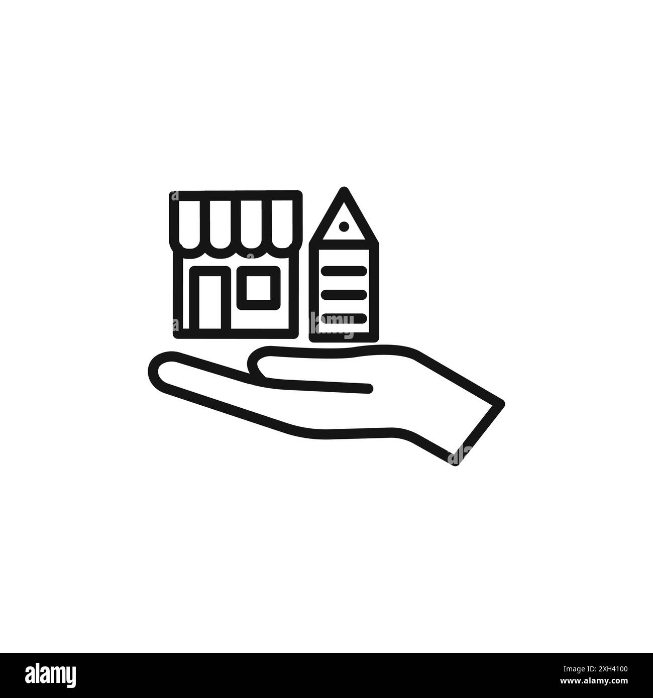 Logo dell'icona di proprietà dell'edificio, contorno vettoriale in bianco e nero Illustrazione Vettoriale