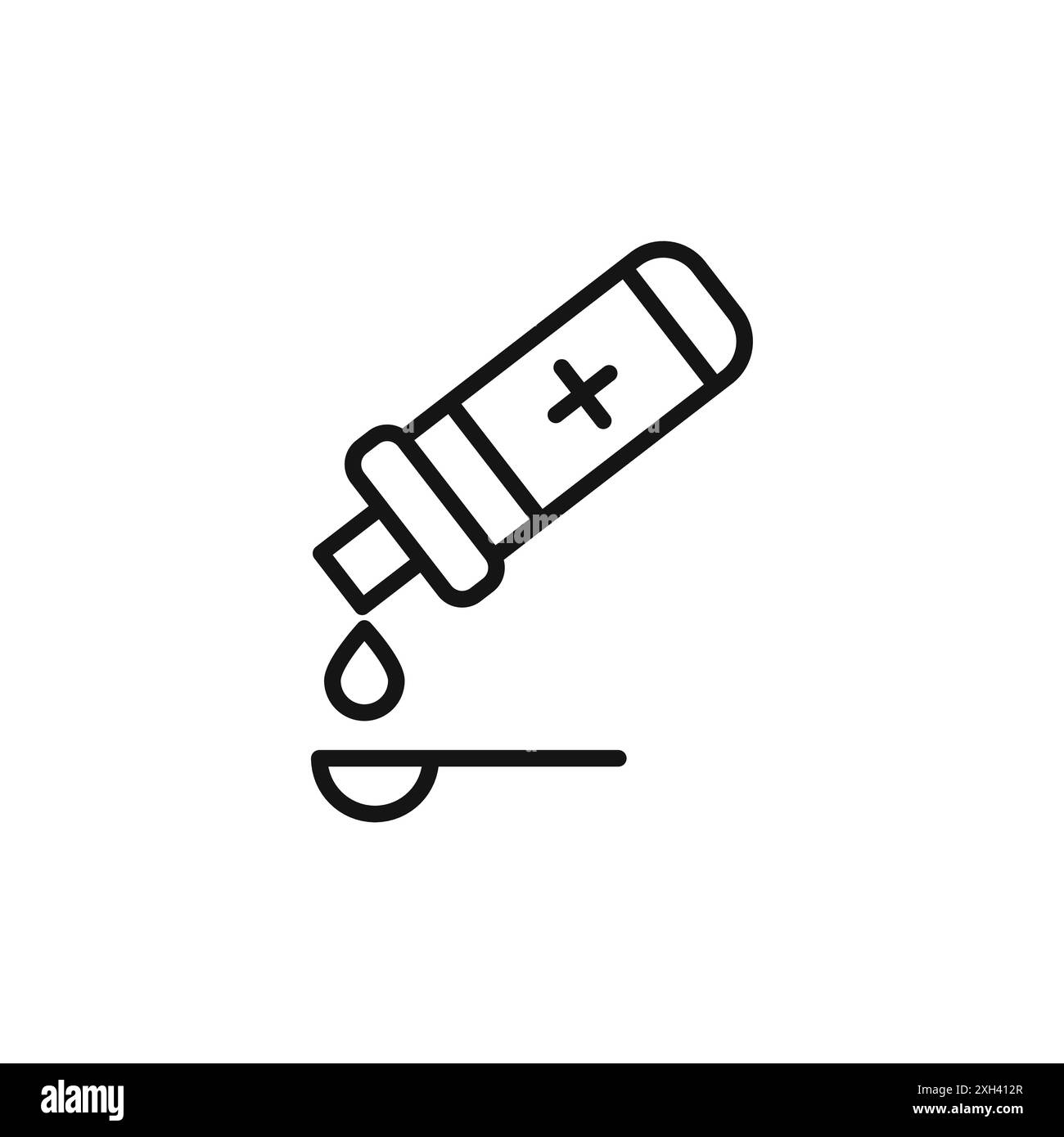icona dello sciroppo per la tosse, logo, contorno vettoriale in bianco e nero Illustrazione Vettoriale