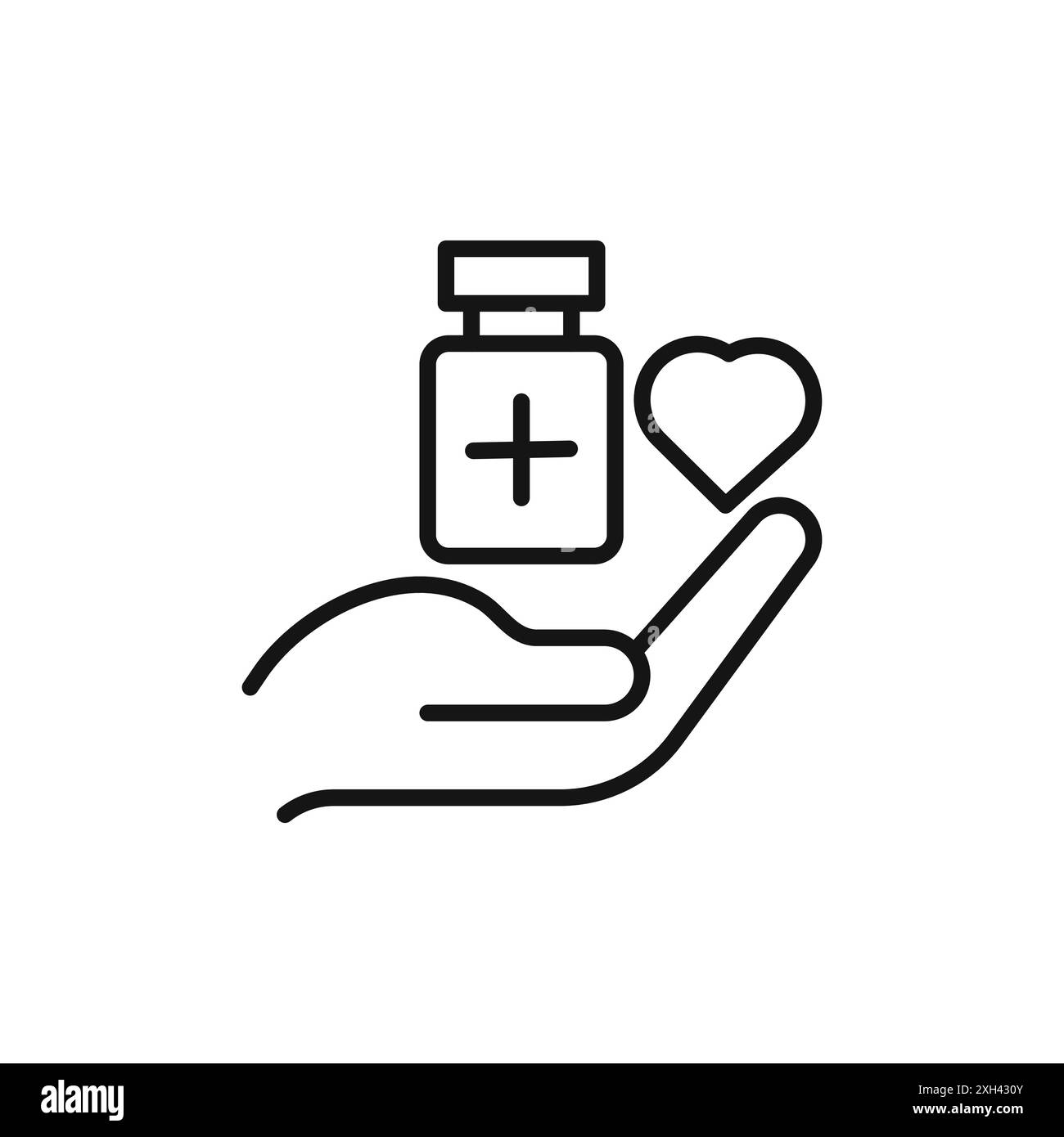 Icona donazione medica logo segno vettoriale contorno in bianco e nero Illustrazione Vettoriale