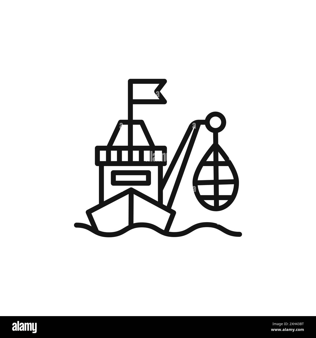Simbolo della pesca industriale bordo vettoriale del logo in bianco e nero Illustrazione Vettoriale