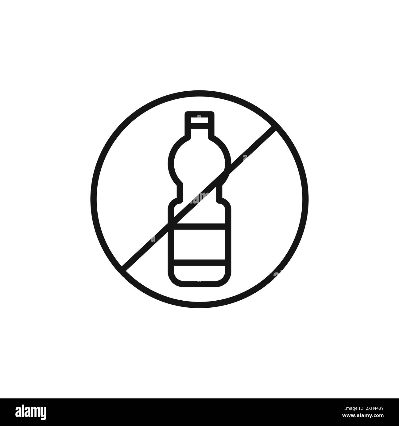 Nessuna icona di flacone in plastica, simbolo del logo, contorno vettoriale in bianco e nero Illustrazione Vettoriale