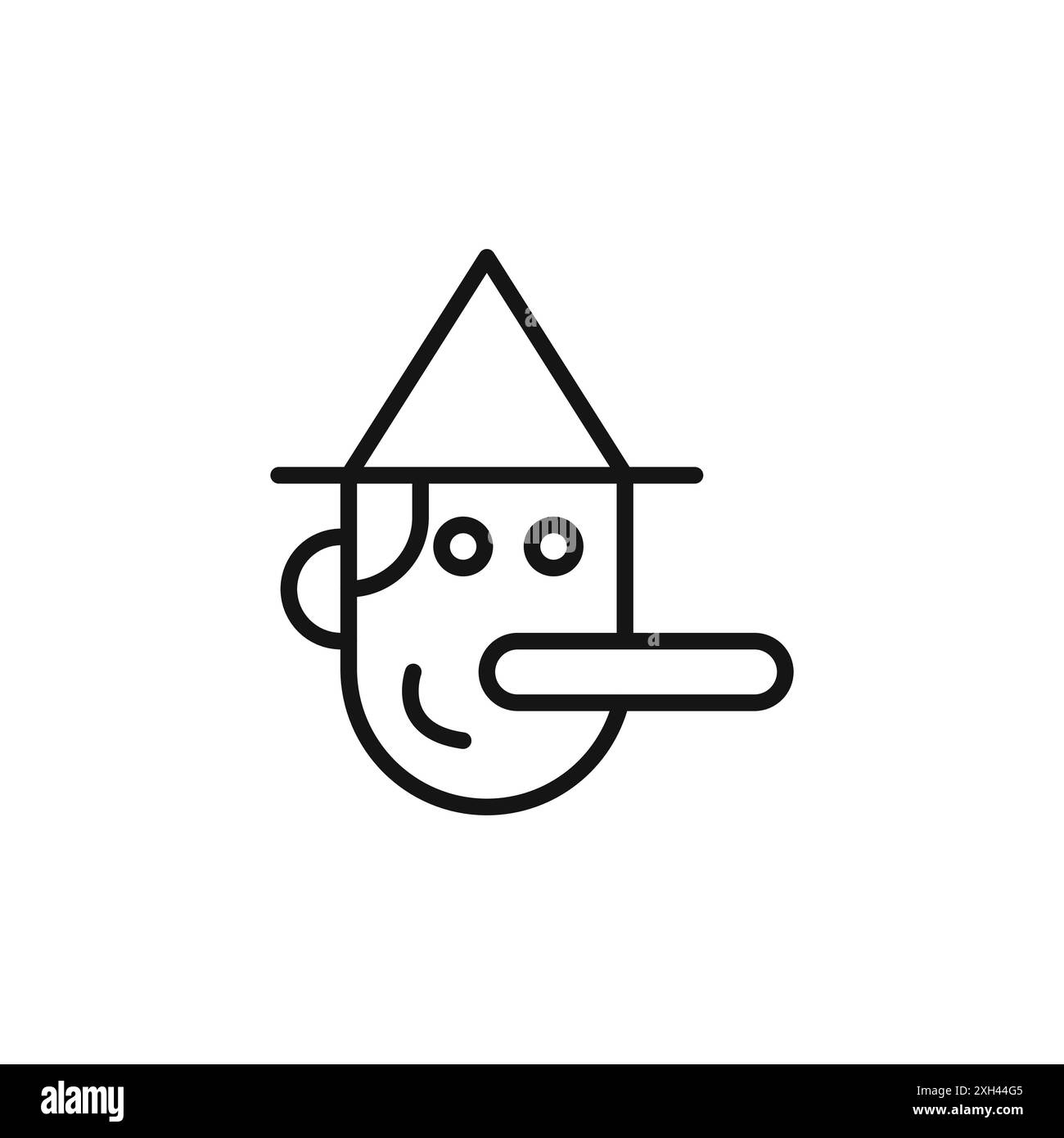 Logo Pinocchio Icon contorno vettoriale in bianco e nero Illustrazione Vettoriale