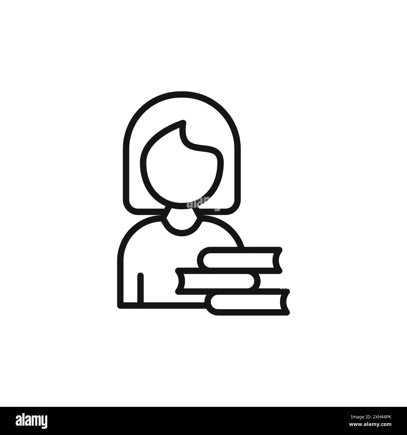 Logo icona studentessa contorno vettoriale in bianco e nero Illustrazione Vettoriale