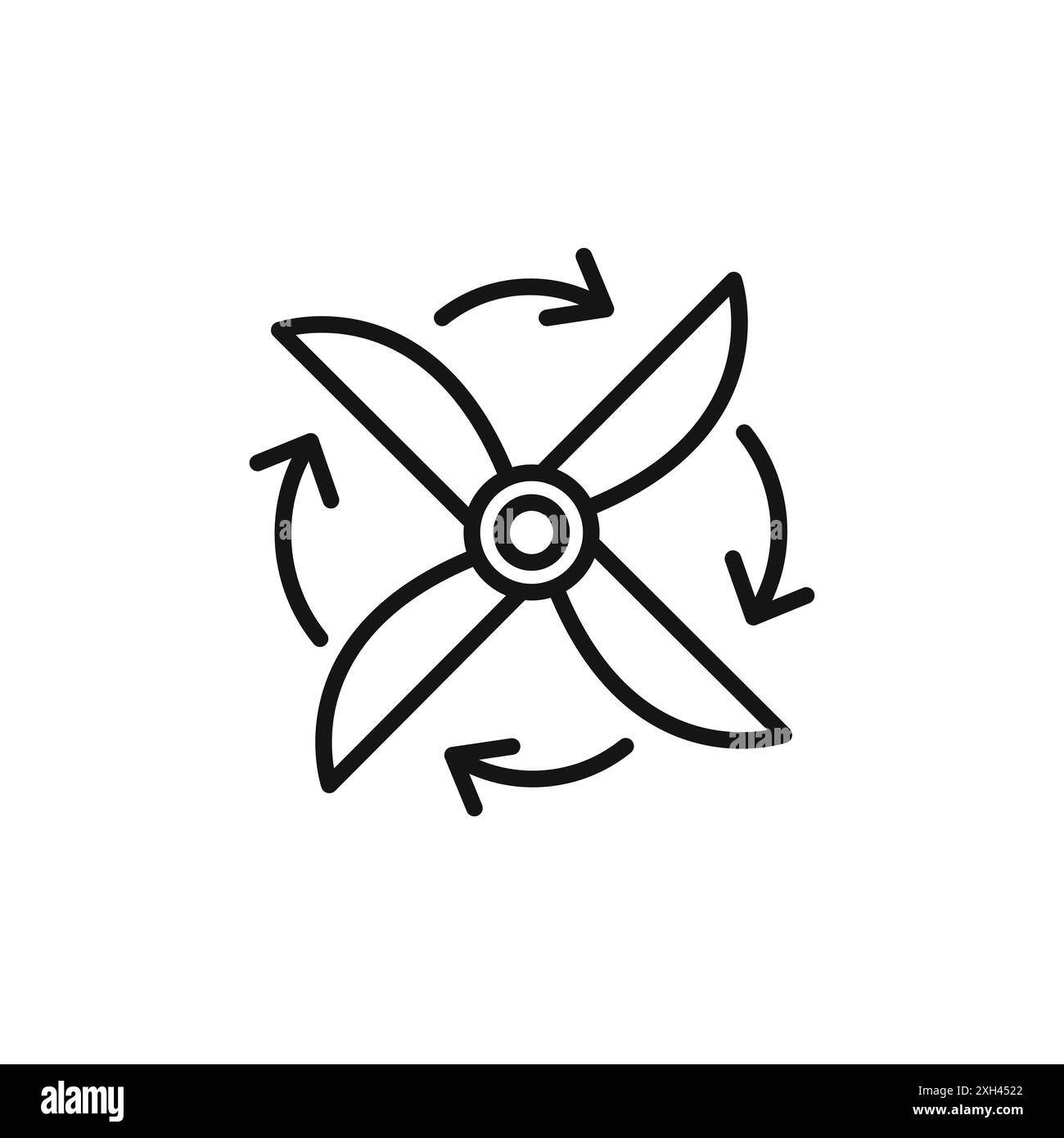 Simbolo del logo dell'icona di ventilazione contorno vettoriale in bianco e nero Illustrazione Vettoriale