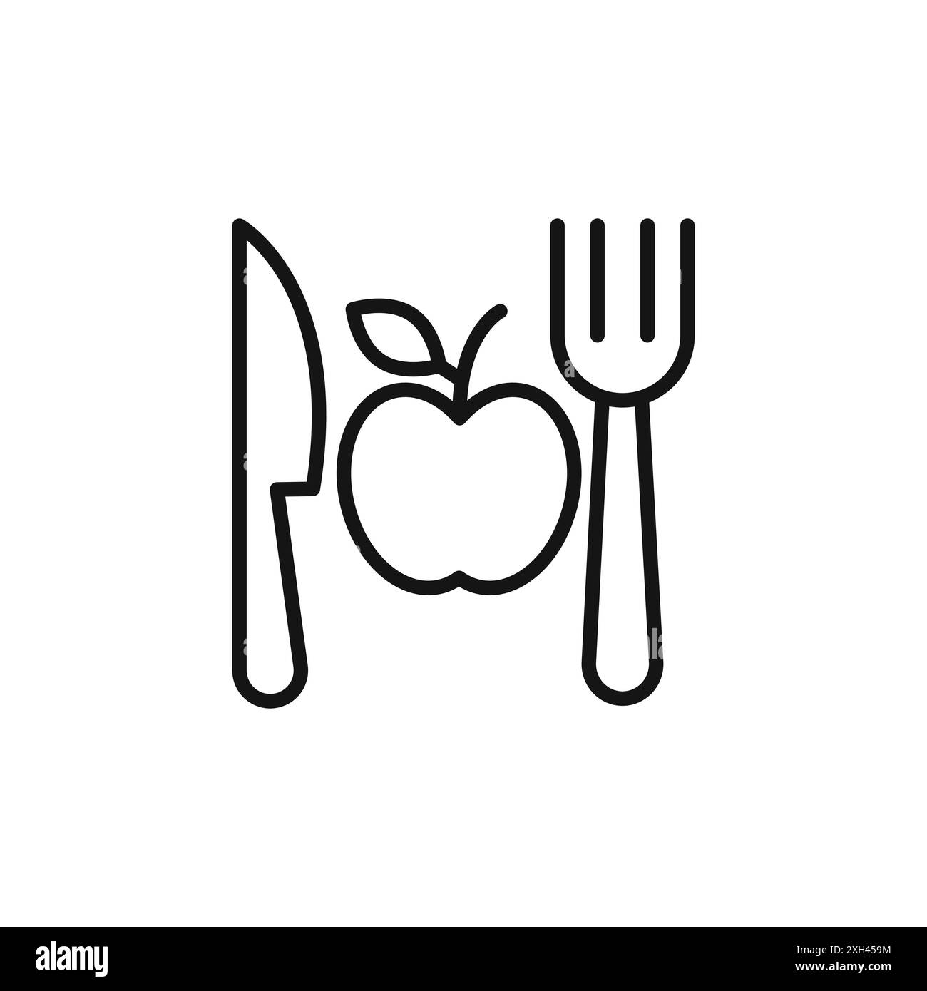 simbolo del cibo vegetariano, simbolo del logo, contorno vettoriale in bianco e nero Illustrazione Vettoriale