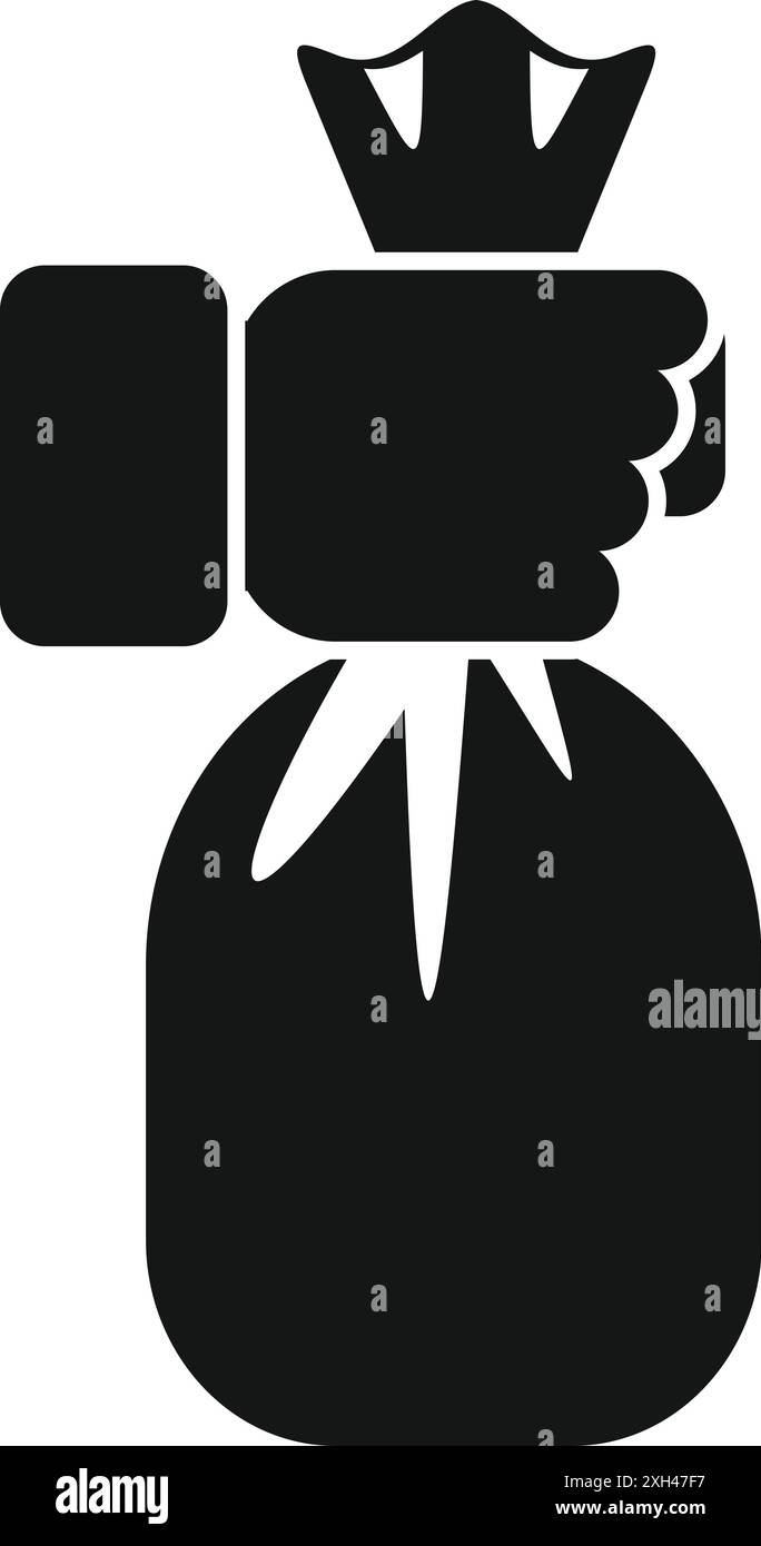 La mano stringe saldamente un sacchetto per i rifiuti legato, sottolineando lo smaltimento responsabile dei rifiuti Illustrazione Vettoriale