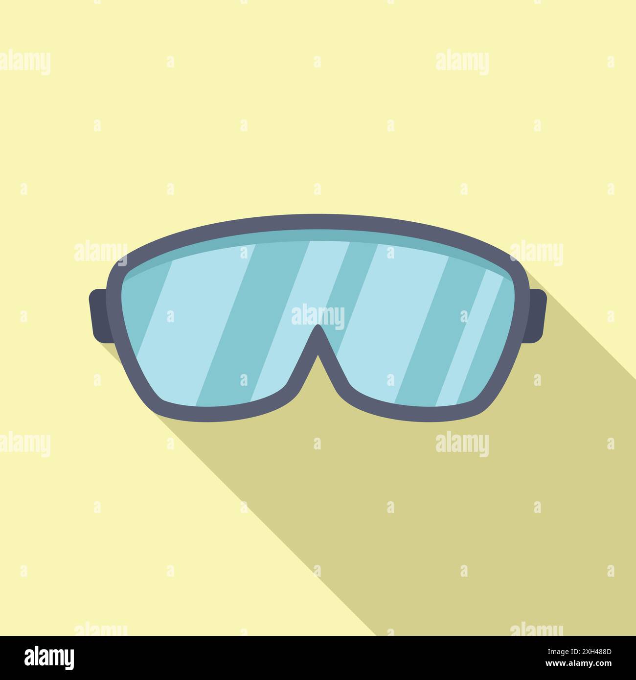 Icona degli occhiali protettivi in stile piatto con una lunga ombra, che mostra le attrezzature di sicurezza per esperimenti scientifici Illustrazione Vettoriale