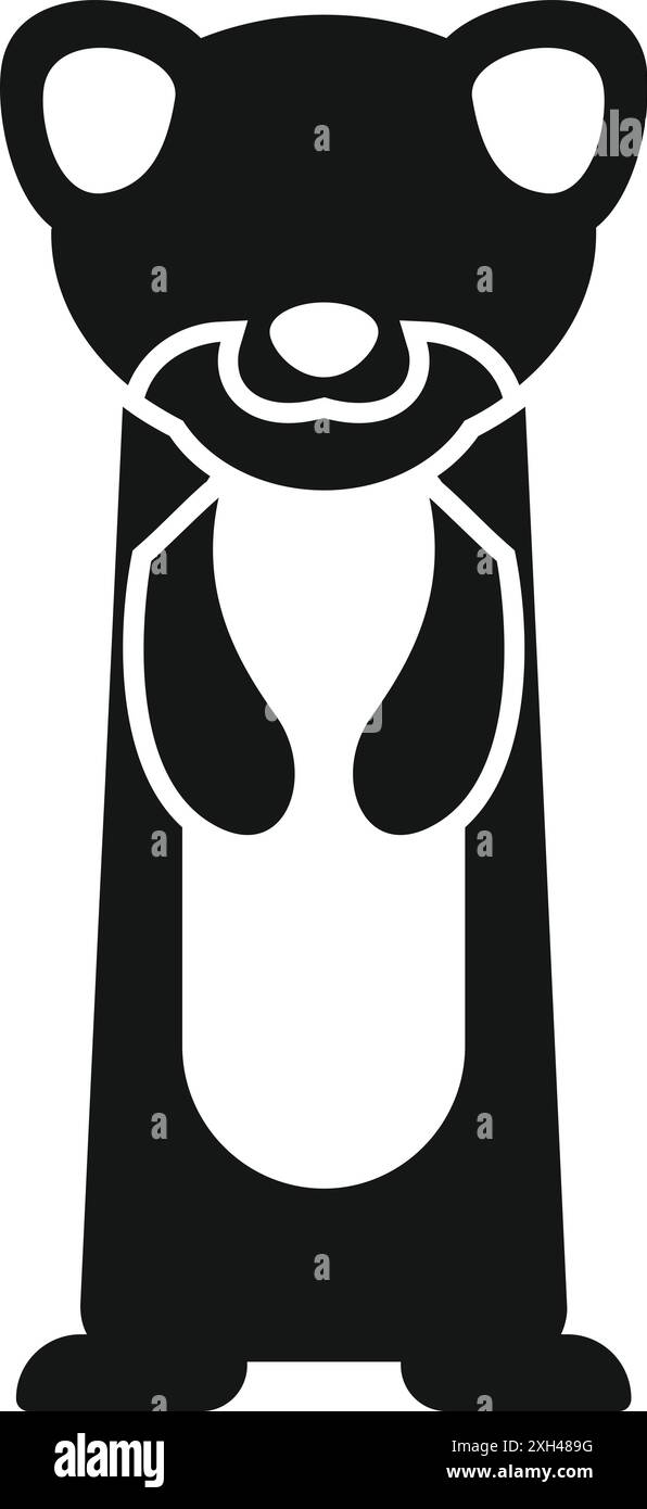 Semplice e graziosa illustrazione in bianco e nero di un furetto in piedi sulle gambe posteriori Illustrazione Vettoriale