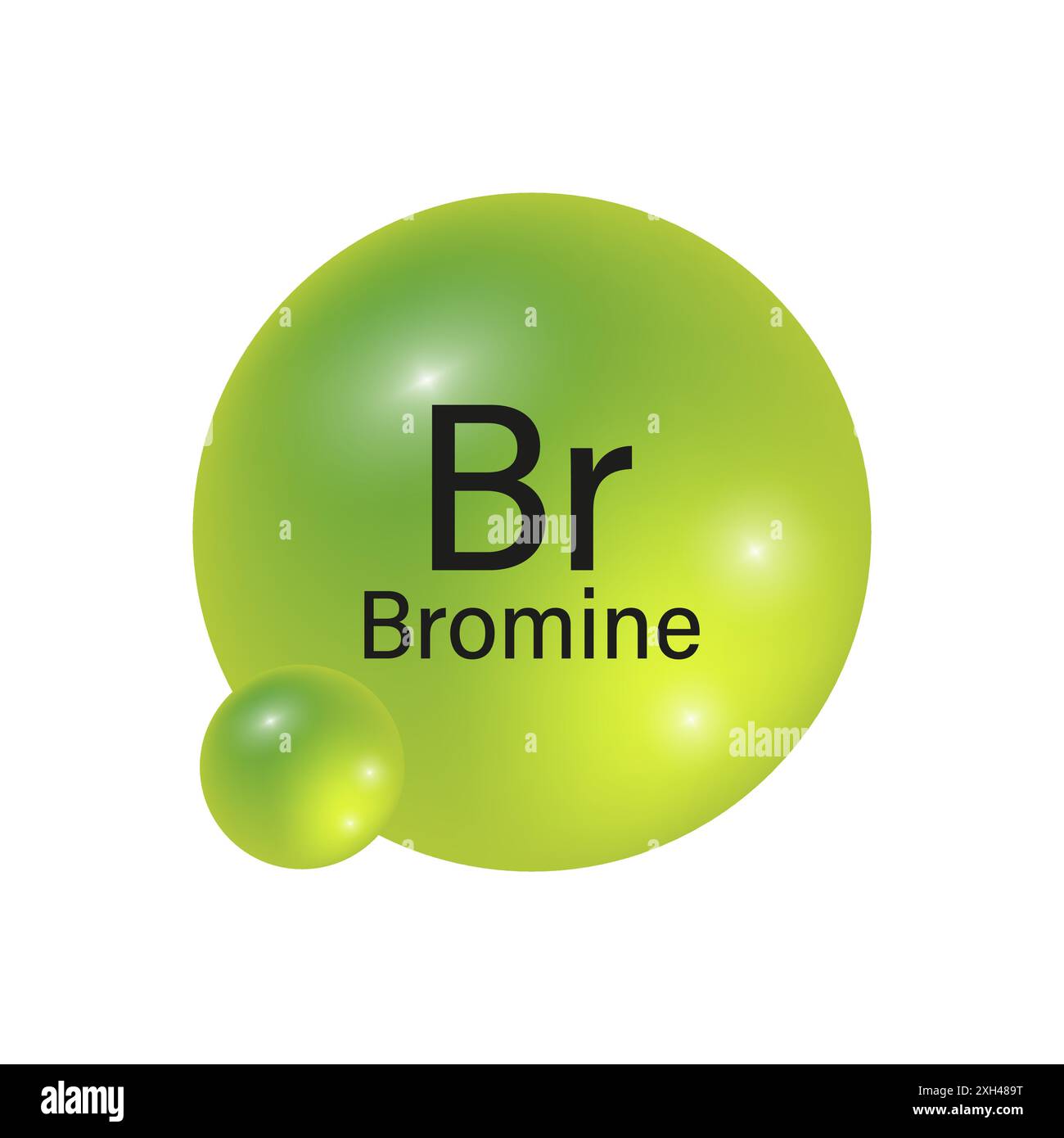 Icona elemento bromo. Vettore verde e giallo. Simbolo chimico. Tavola periodica. Illustrazione Vettoriale