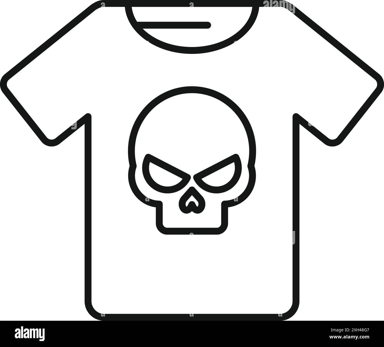 Illustrazione minimalista di una t shirt con un teschio minaccioso Illustrazione Vettoriale