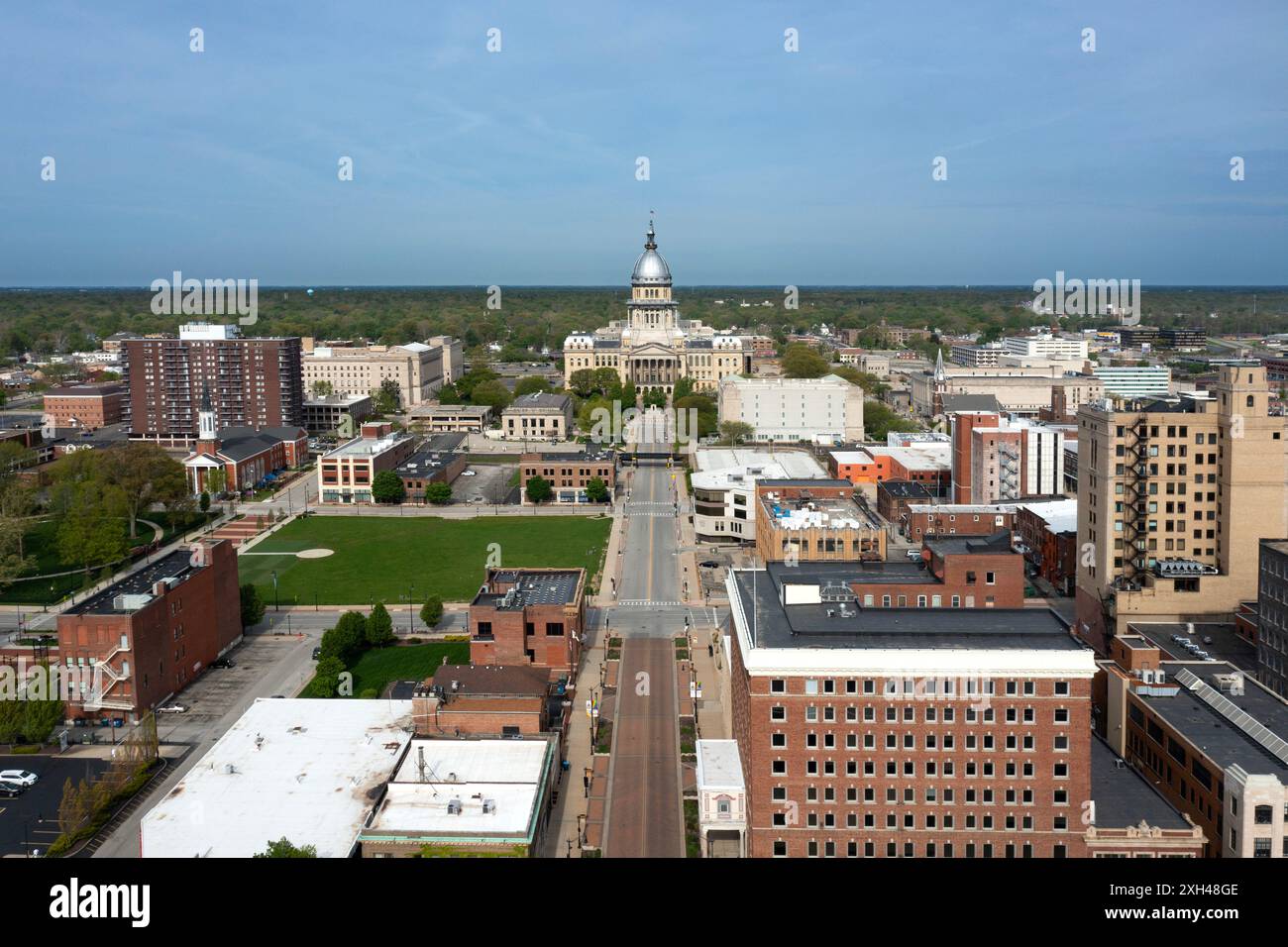 Vista aerea dell'edificio del Campidoglio dell'Illinois a Springfield Foto Stock