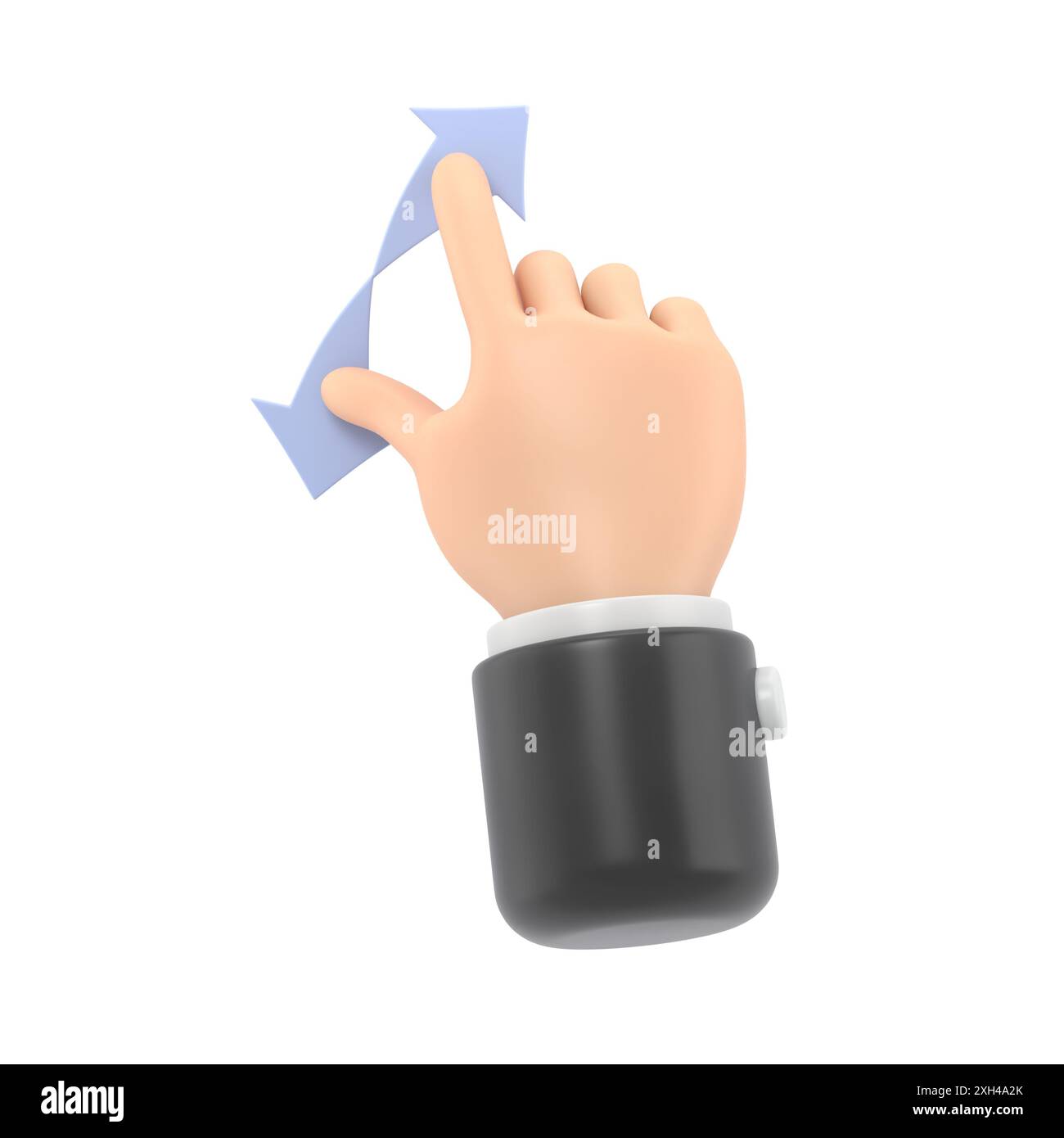 Icona movimento cartoni animati Mockup. Icone della linea gesture del touch screen. Scorrimento manuale, scorrimento delle icone multitasking. Rendering 3D su sfondo bianco. Foto Stock