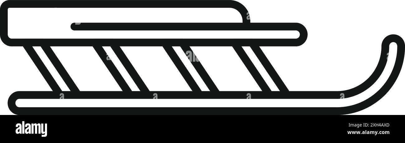 La classica slitta di legno è in piedi sulla neve, pronta per il divertimento invernale e le avventure nelle fredde giornate all'aperto Illustrazione Vettoriale