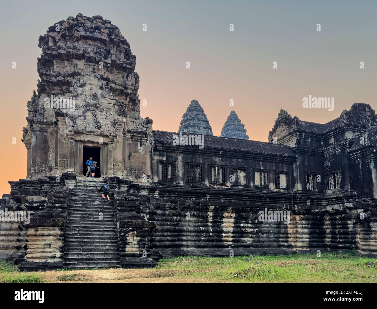 Sito Patrimonio dell'Umanità dell'UNESCO ad Angkor Wat, un complesso di templi indù-buddisti vicino a Siem Reap, Cambogia. Foto Stock
