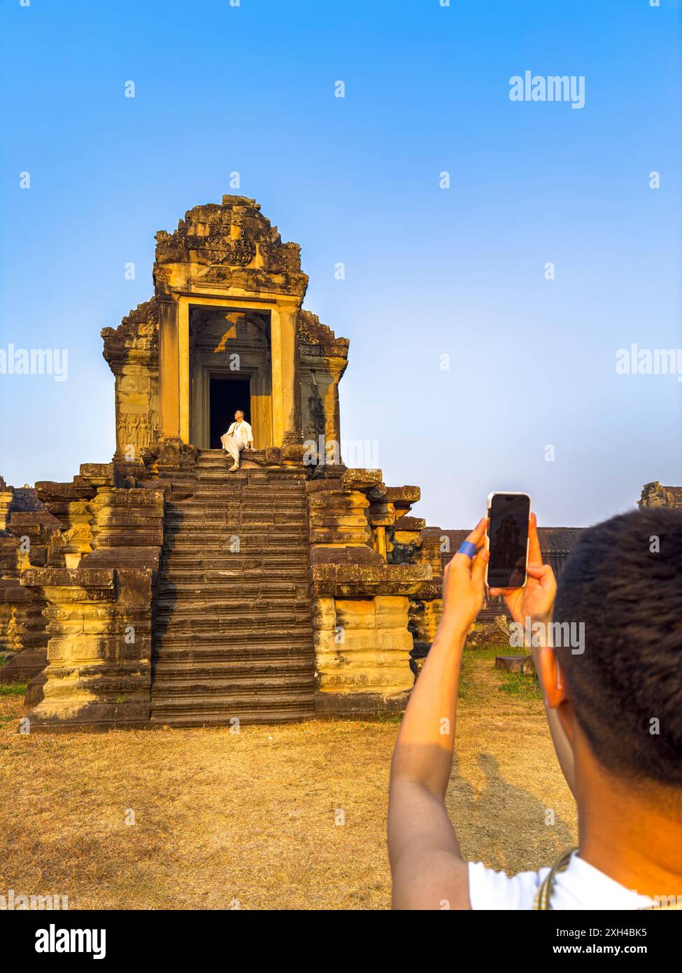 Sito Patrimonio dell'Umanità dell'UNESCO ad Angkor Wat, un complesso di templi indù-buddisti vicino a Siem Reap, Cambogia. Foto Stock