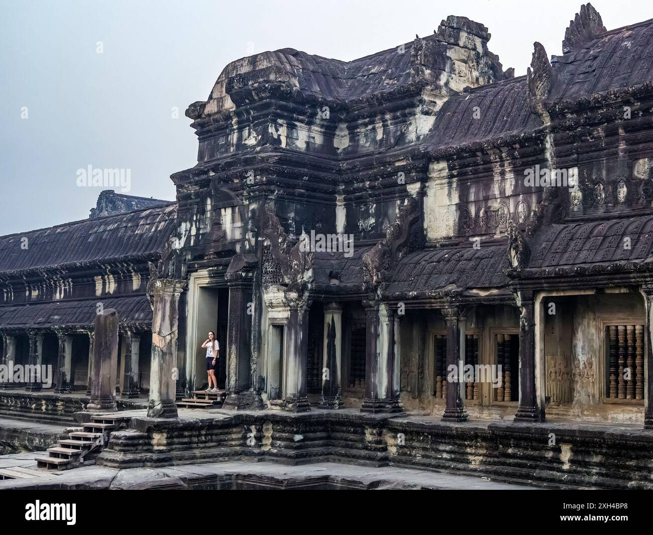 Sito Patrimonio dell'Umanità dell'UNESCO ad Angkor Wat, un complesso di templi indù-buddisti vicino a Siem Reap, Cambogia. Foto Stock