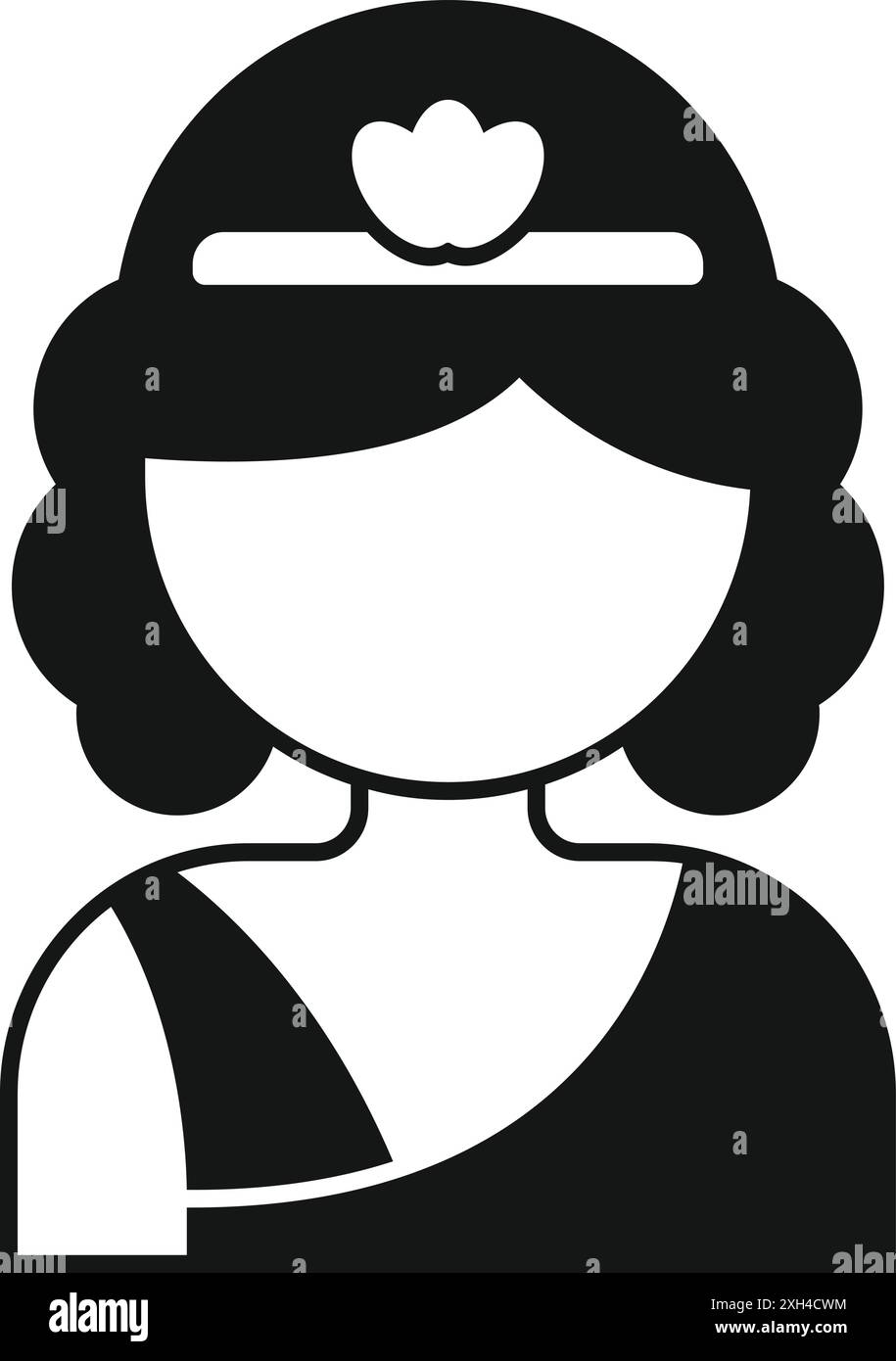 Icona in bianco e nero di una donna greca che indossa un chitone e una tiara Illustrazione Vettoriale