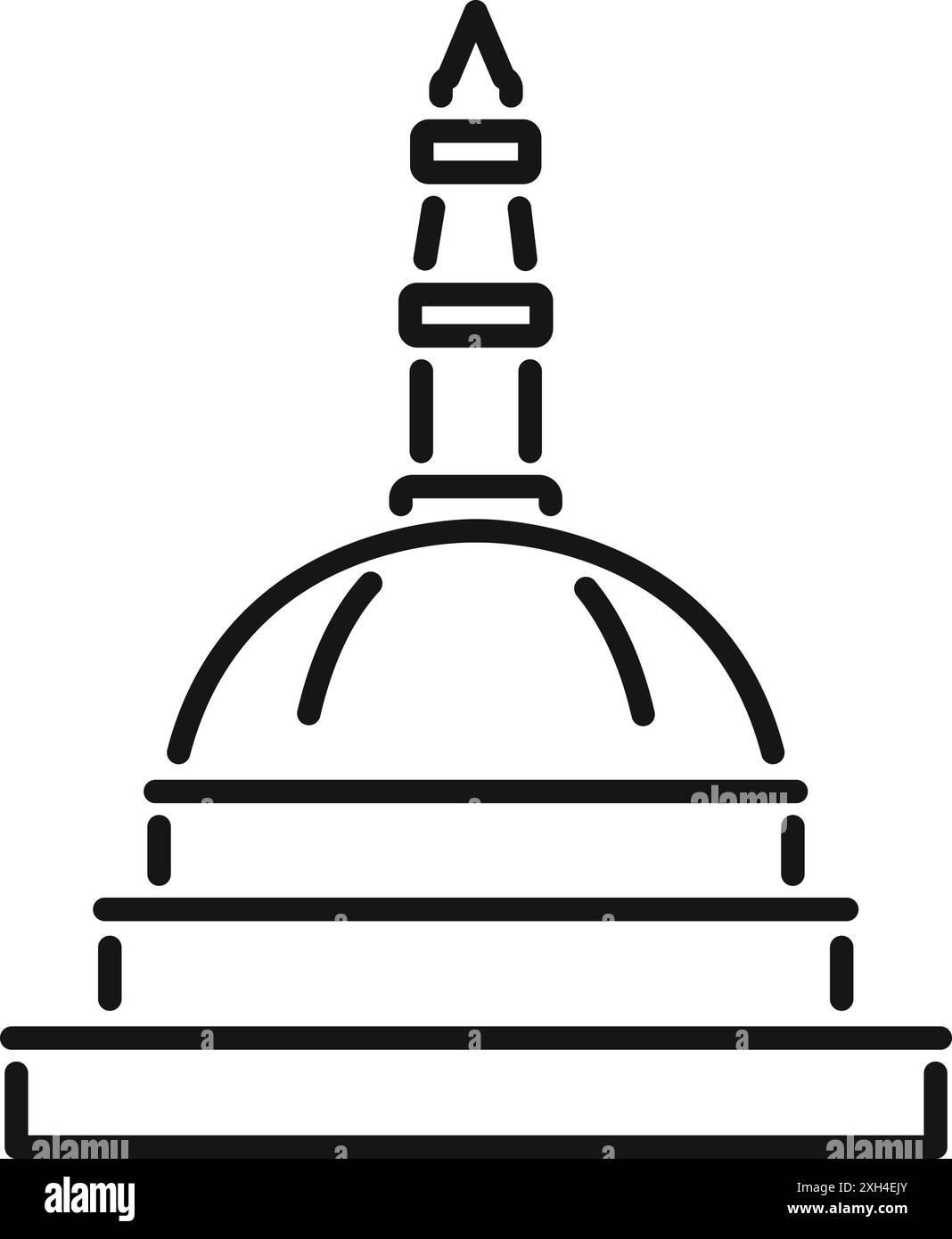Semplice icona in linea di uno stupa buddista tradizionale, un monumento sacro che rappresenta la cultura e gli insegnamenti buddisti Illustrazione Vettoriale